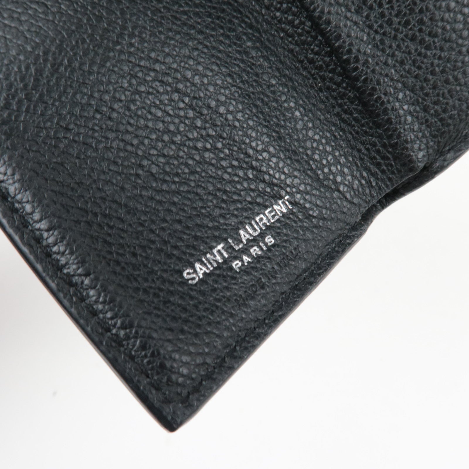 SAINT LAURENT YSL Origami Tiny Tri-Fold Wallet Leather Black Silver HDW 669959