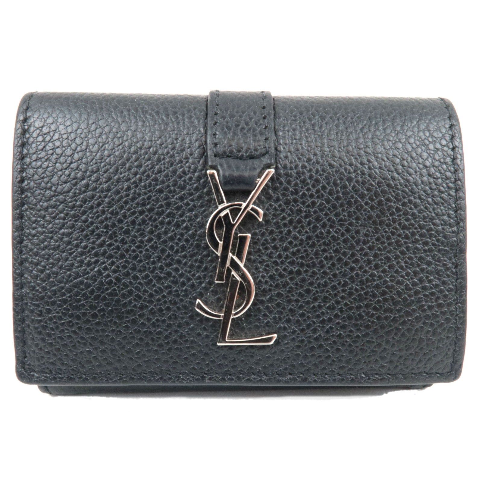 SAINT LAURENT YSL Origami Tiny Tri-Fold Wallet Leather Black Silver HDW 66995980709