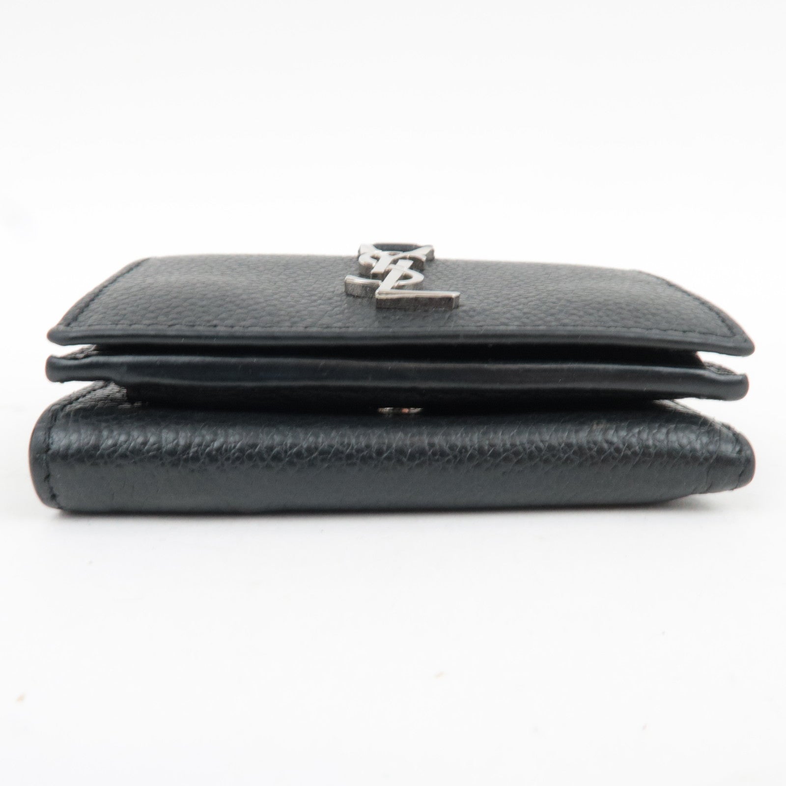 SAINT LAURENT YSL Origami Tiny Tri-Fold Wallet Leather Black Silver HDW 669959