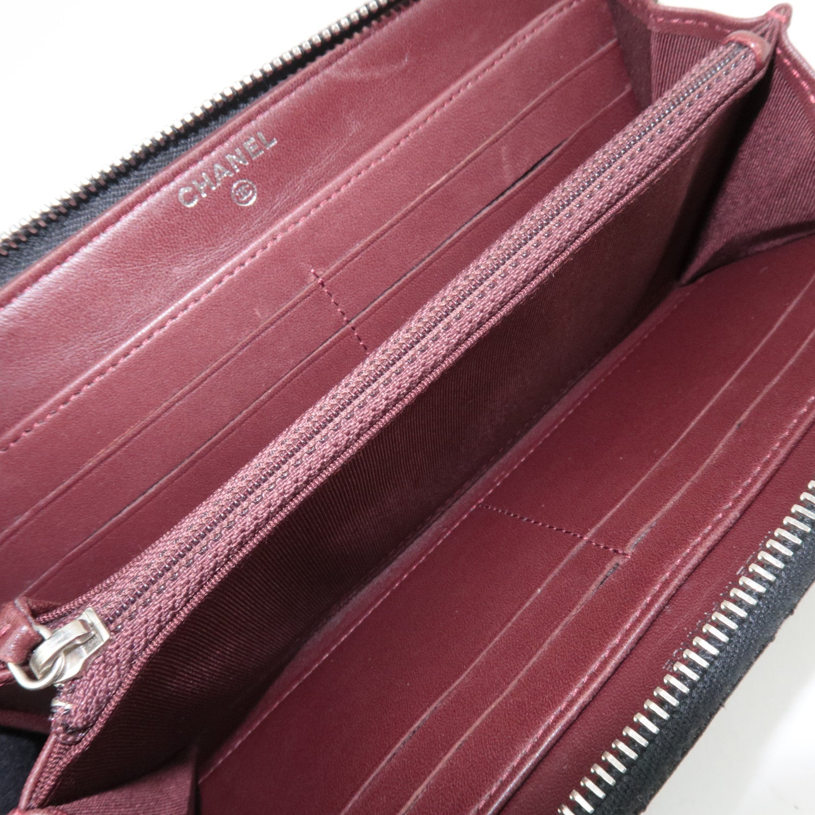 CHANEL Matelasse Round Zipper Long Wallet Lambskin Black Silver HDW 15790056 *G card