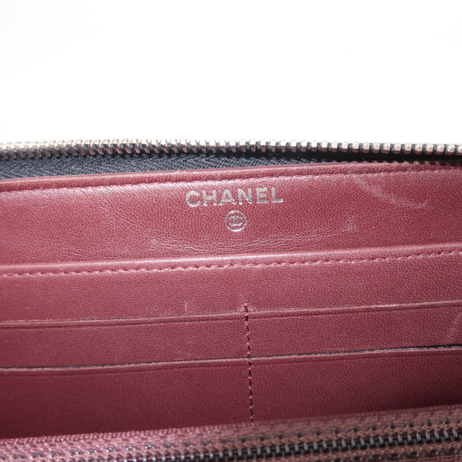 CHANEL Matelasse Round Zipper Long Wallet Lambskin Black Silver HDW 15790056 *G card