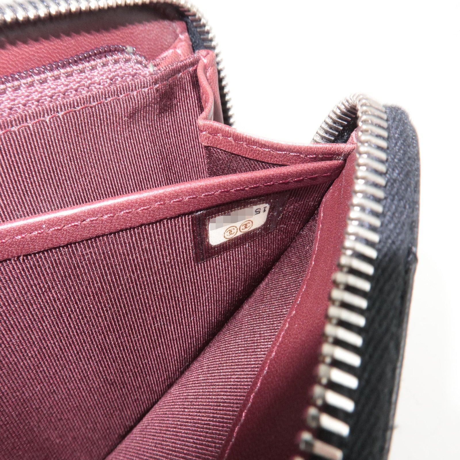 CHANEL Matelasse Round Zipper Long Wallet Lambskin Black Silver HDW 15790056 *G card