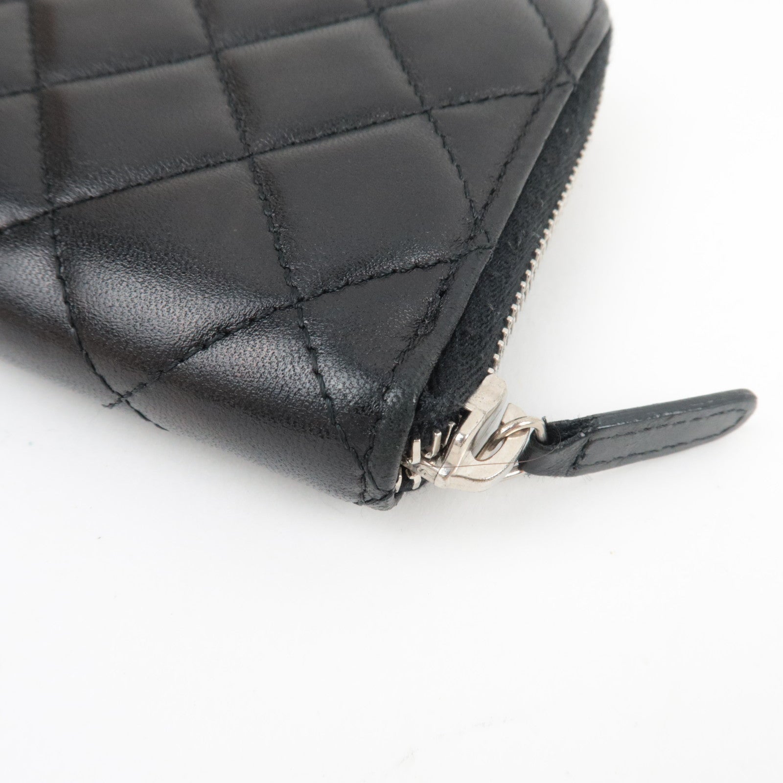 CHANEL Matelasse Round Zipper Long Wallet Lambskin Black Silver HDW 15790056 *G card