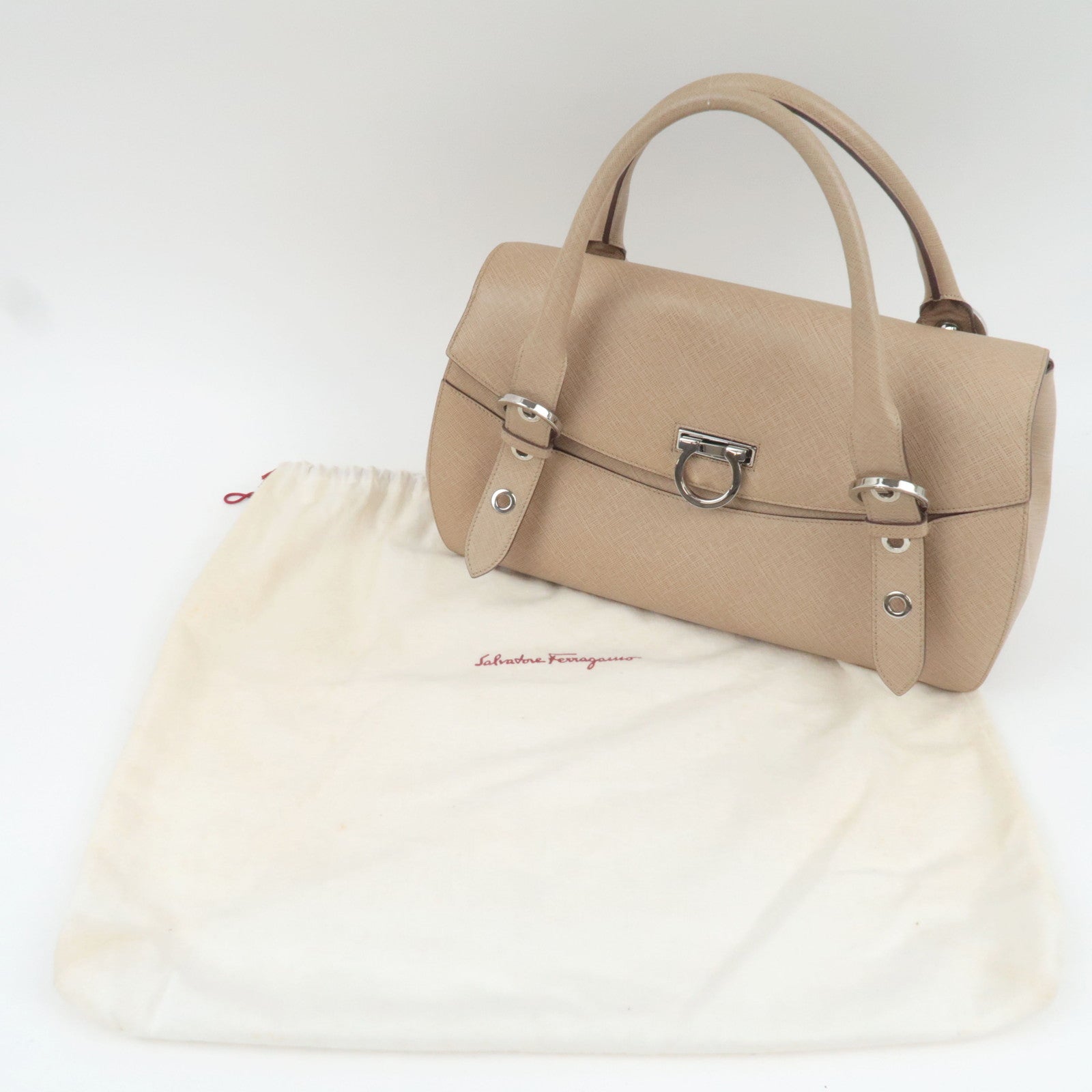 Ferragamo Gancini Handbag Leather Beige AB-21 5322 *Dust bag
