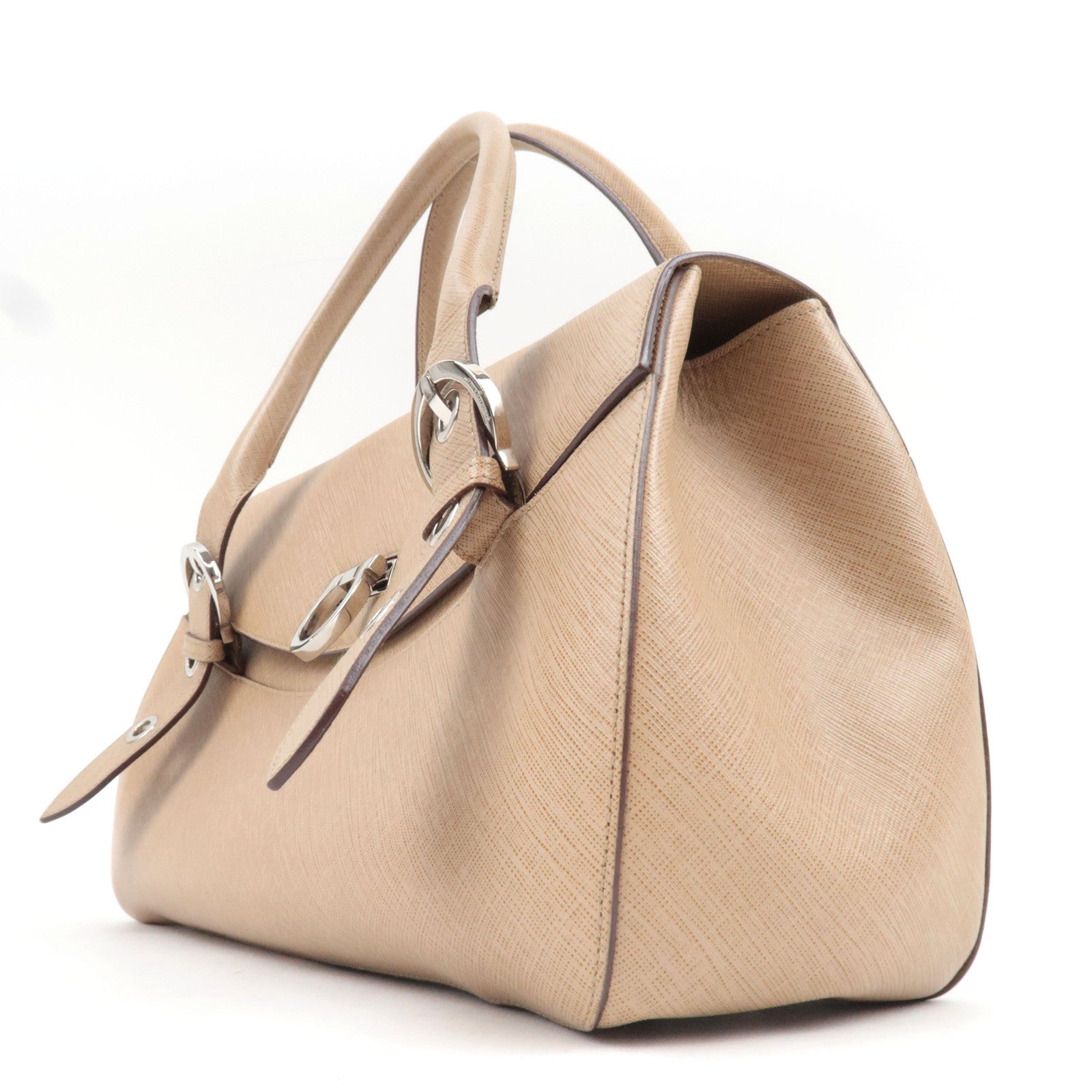 Ferragamo Gancini Handbag Leather Beige AB-21 5322 *Dust bag