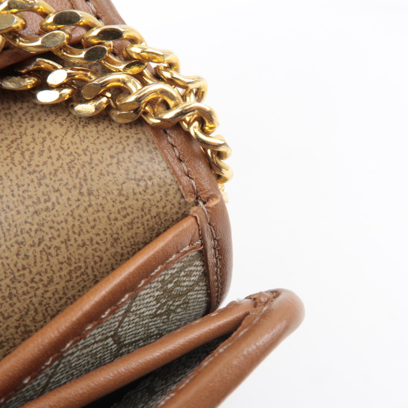 Christian Dior Honeycomb Chain Shoulder Bag PVC Leather Beige Brown