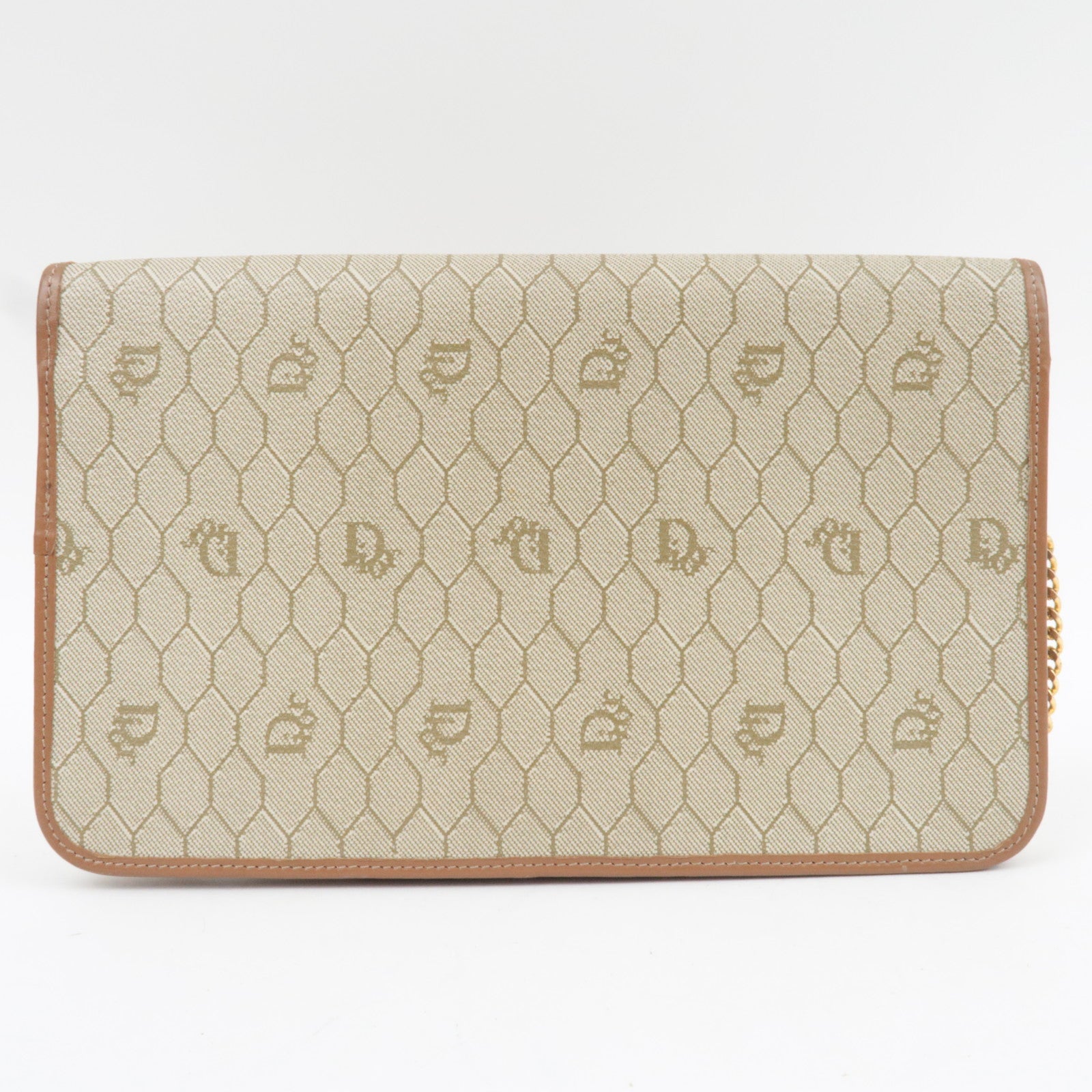 Christian Dior Honeycomb Chain Shoulder Bag PVC Leather Beige Brown