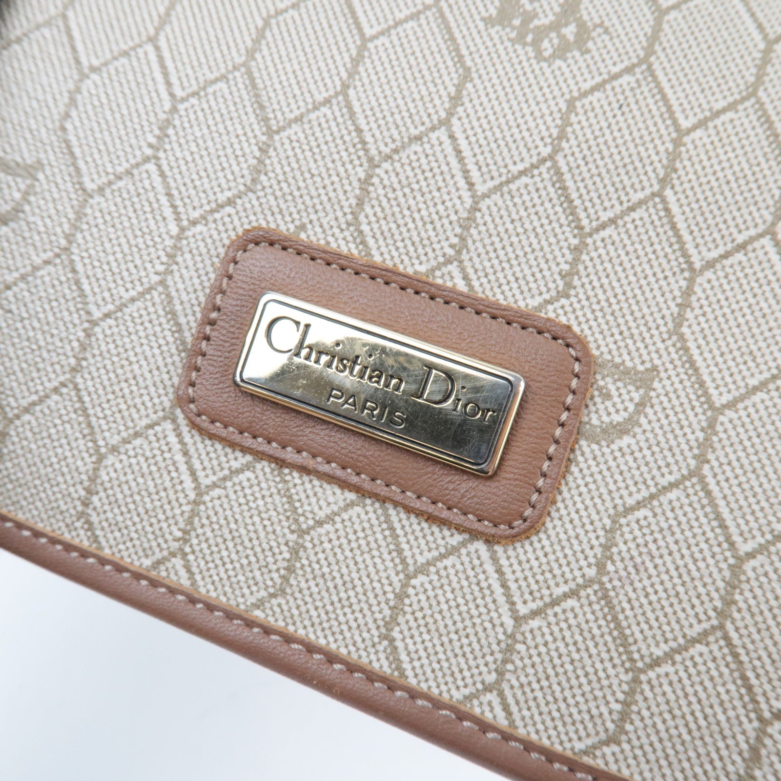 Christian Dior Honeycomb Mini Shoulder Bag PVC Leather Beige Brown