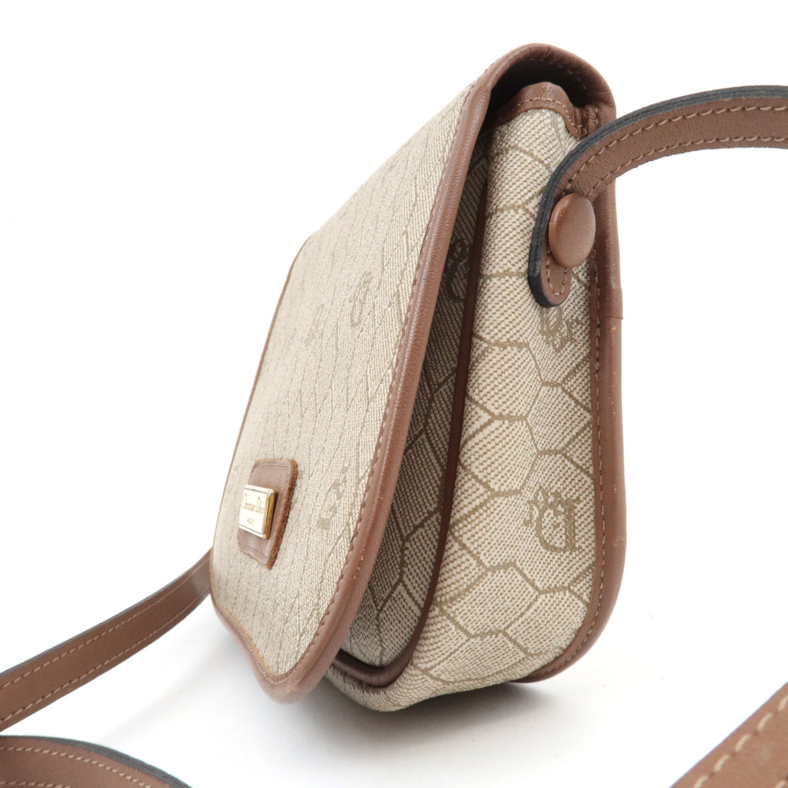 Christian Dior Honeycomb Mini Shoulder Bag PVC Leather Beige Brown