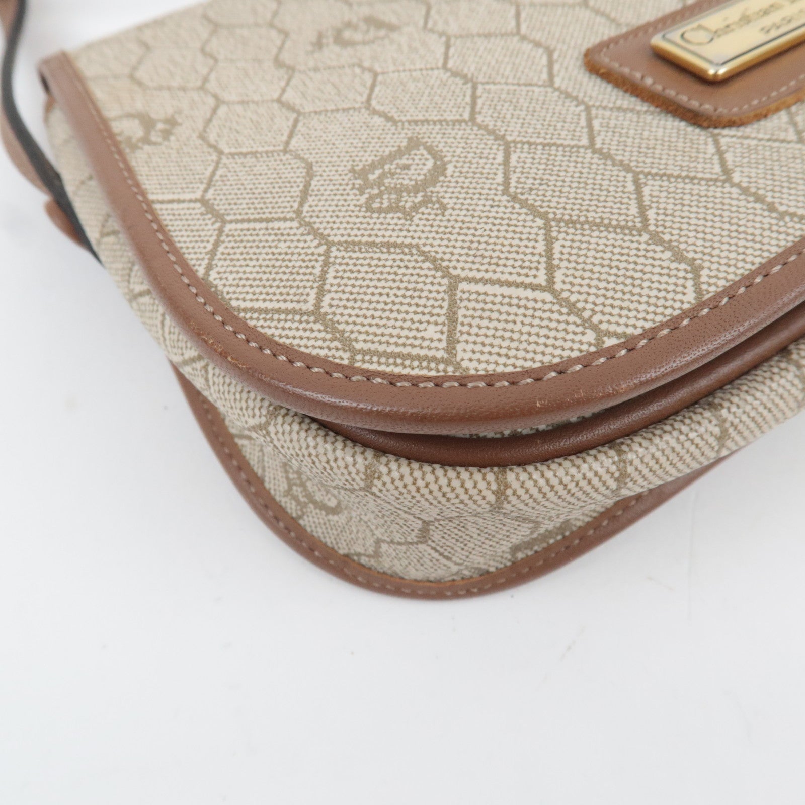 Christian Dior Honeycomb Mini Shoulder Bag PVC Leather Beige Brown