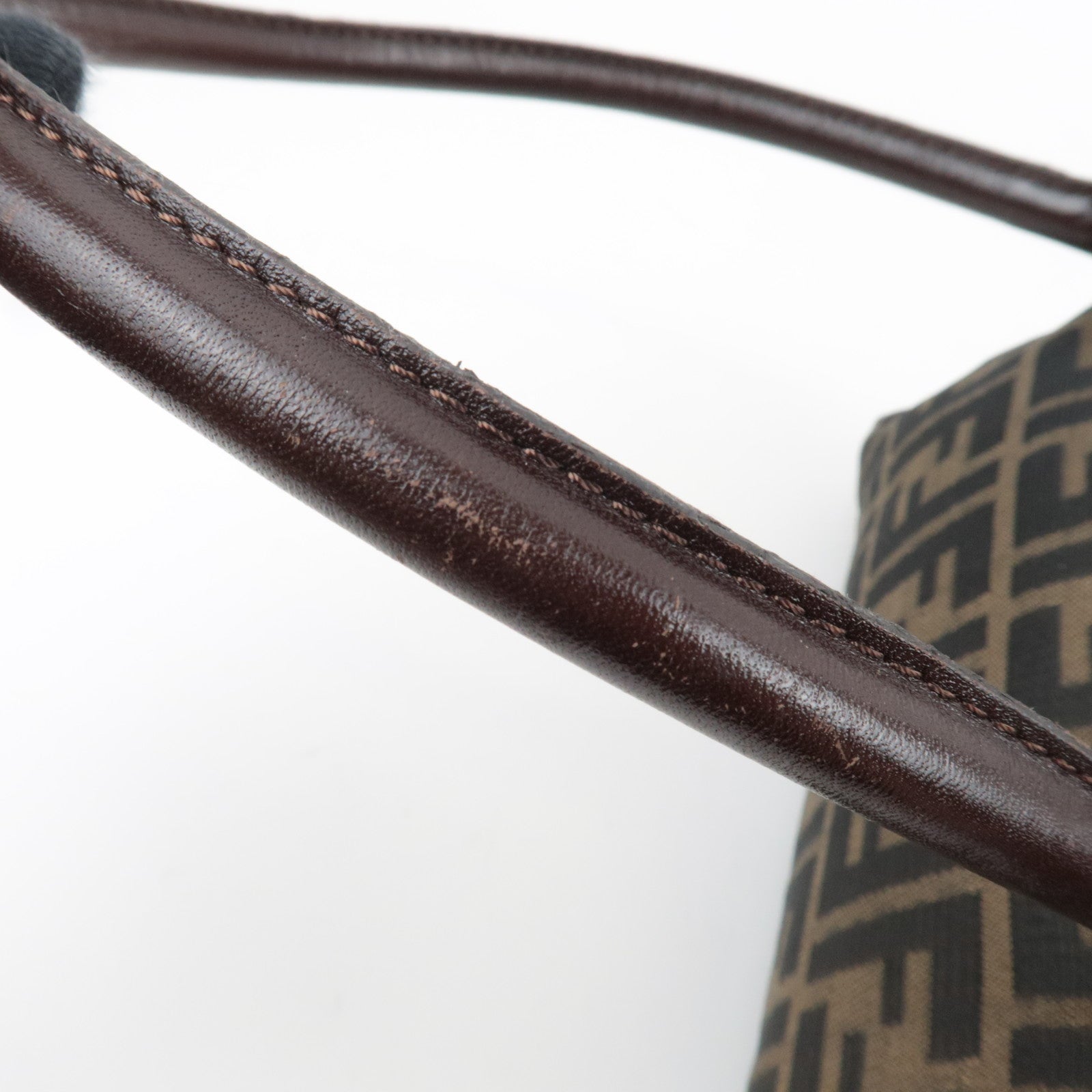 FENDI Zucca Handbag Canvas Leather Khaki Black Brown