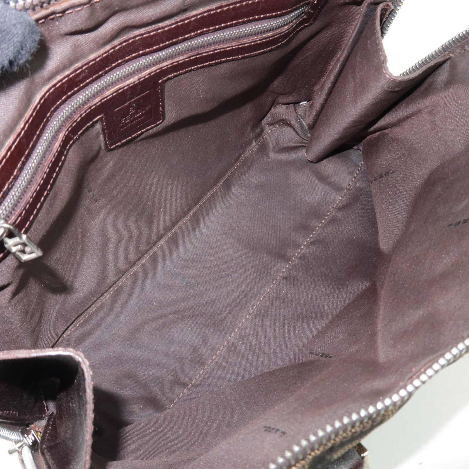 FENDI Zucca Handbag Canvas Leather Khaki Black Brown