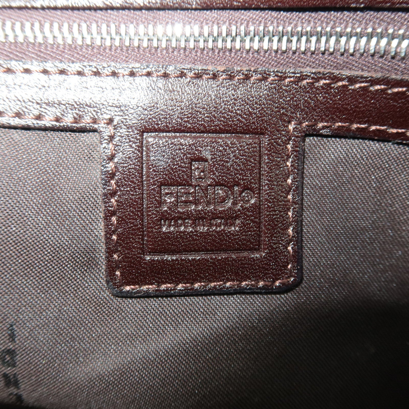 FENDI Zucca Handbag Canvas Leather Khaki Black Brown