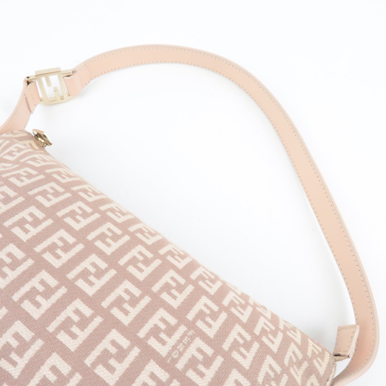 FENDI Zucchino Shoulder Bag Canvas Leather Pink 8BR444