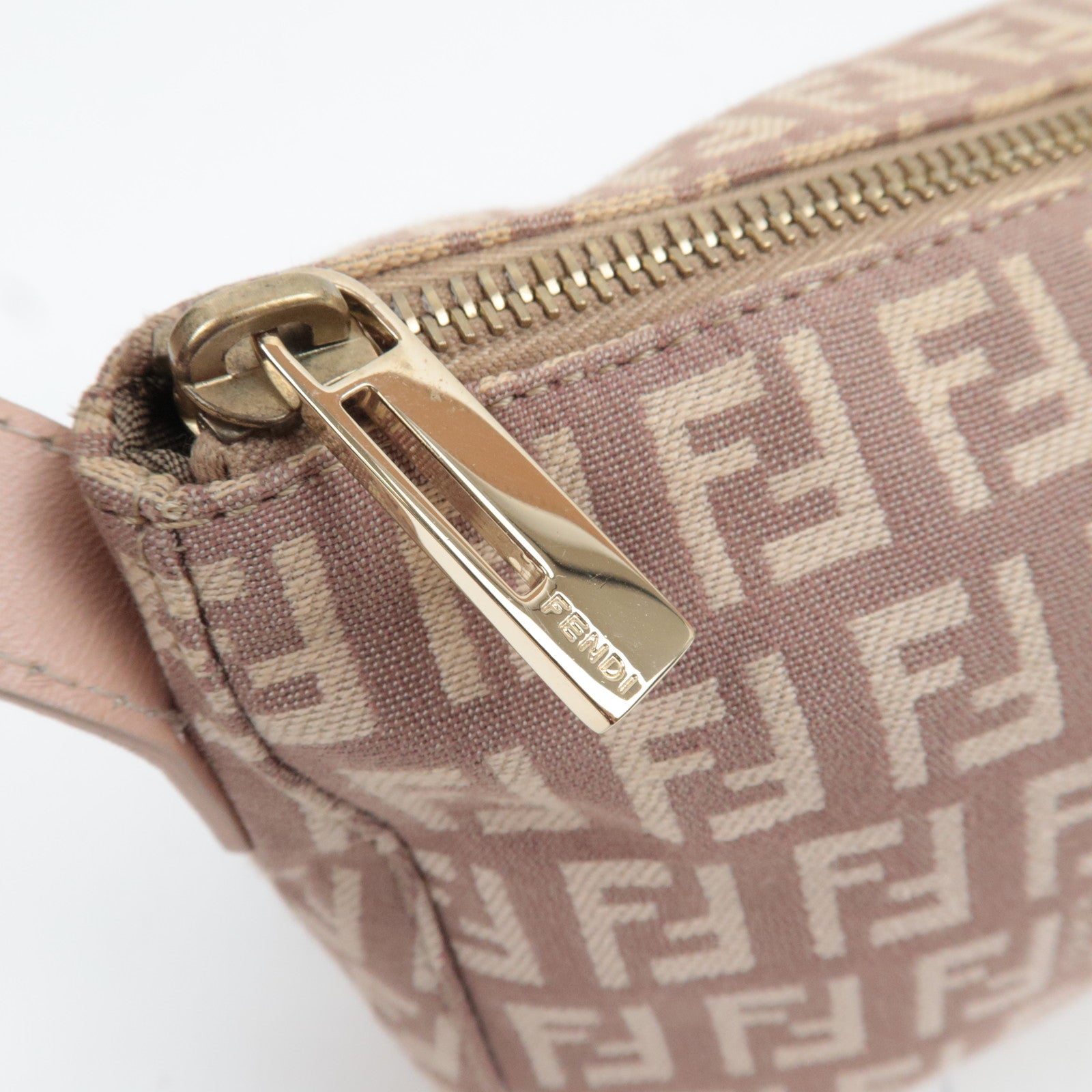 FENDI Zucchino Shoulder Bag Canvas Leather Pink 8BR444