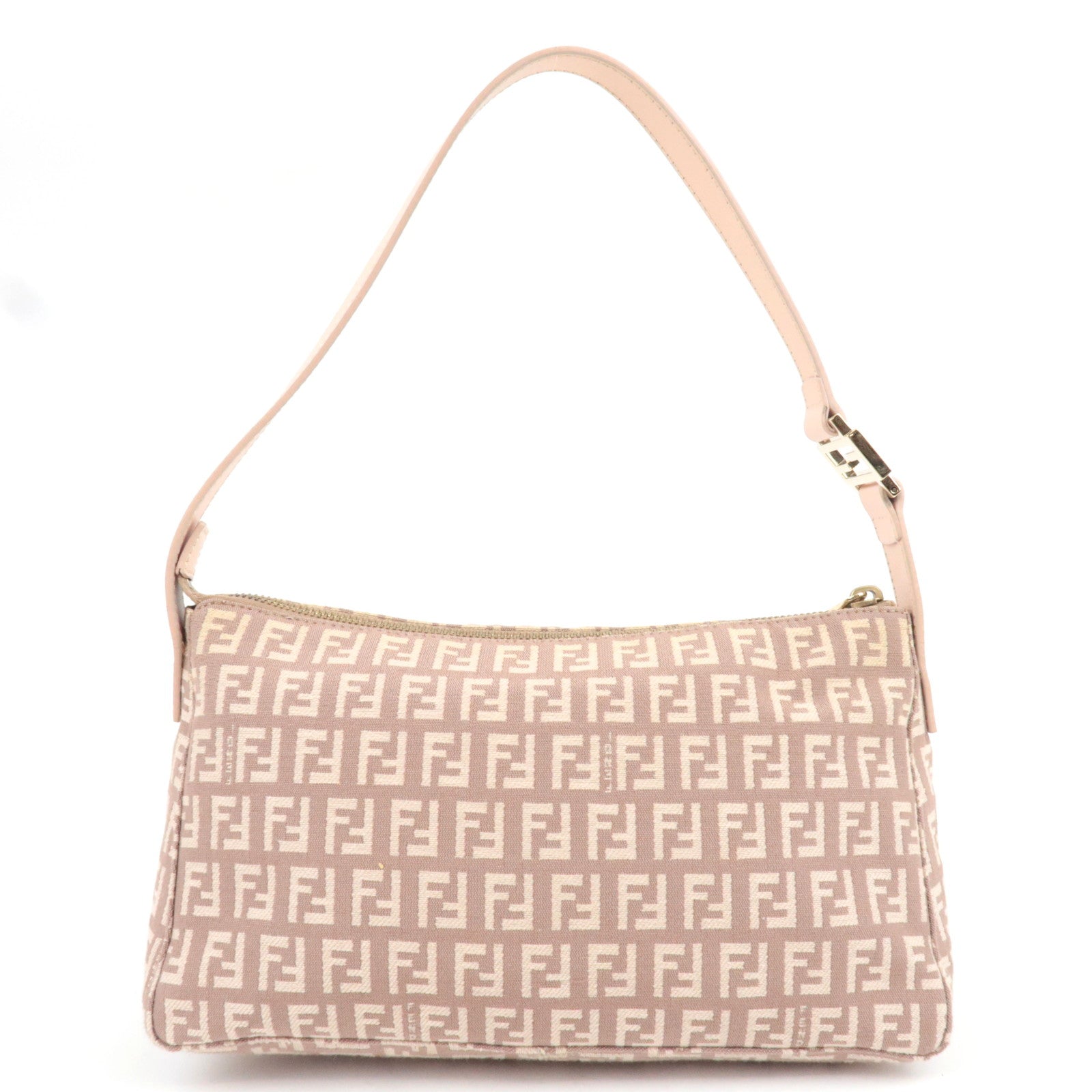 FENDI Zucchino Shoulder Bag Canvas Leather Pink 8BR444