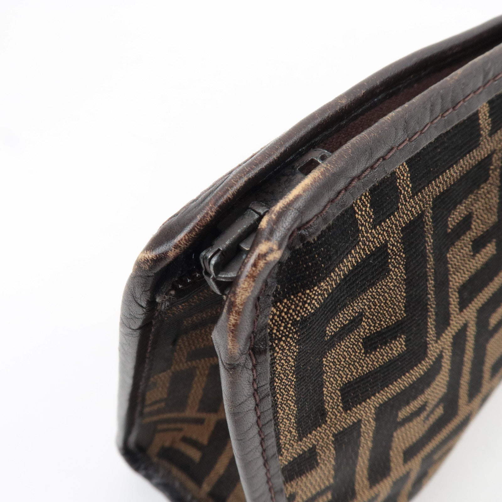 FENDI Zucca Clutch Bag Canvas Leather Brown Black