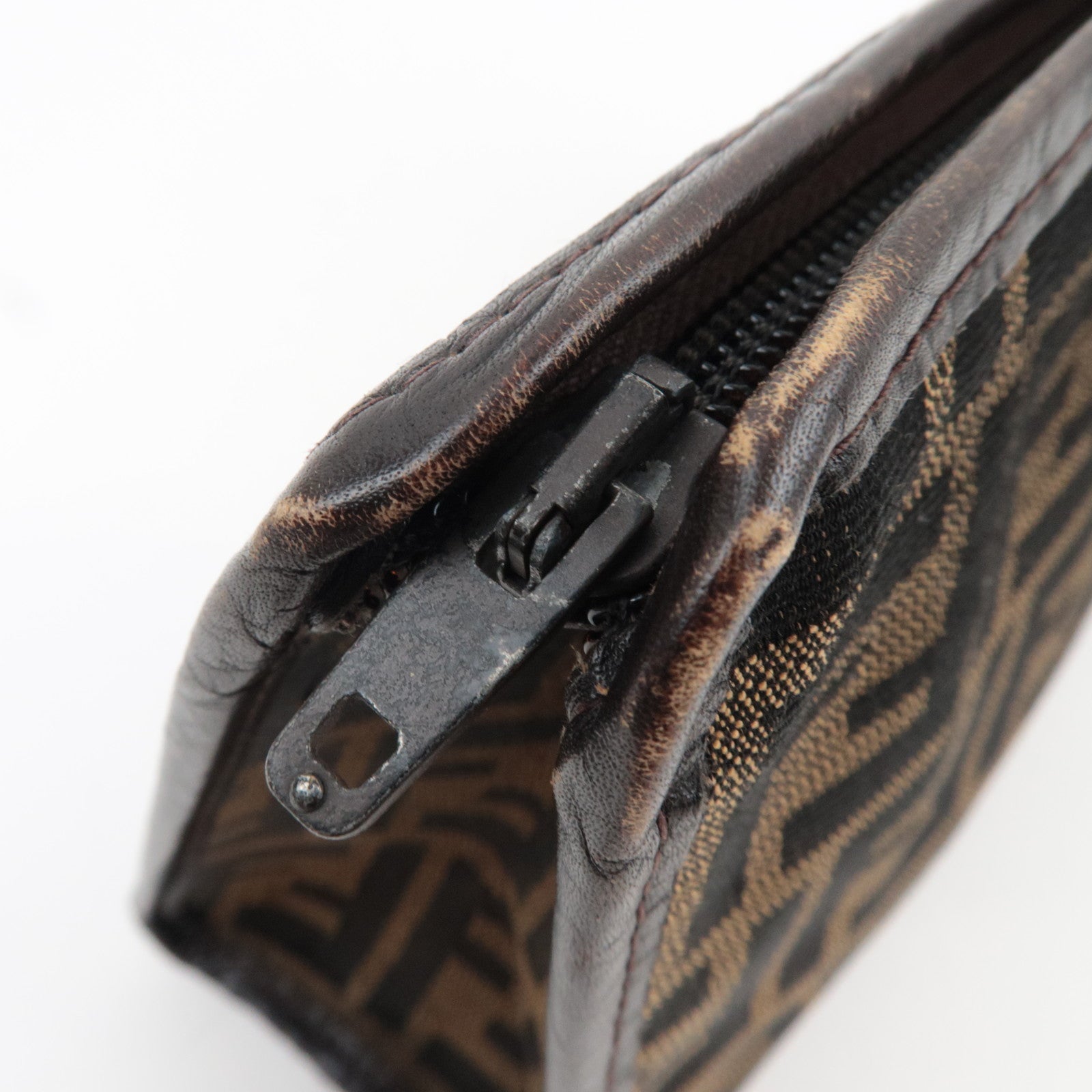 FENDI Zucca Clutch Bag Canvas Leather Brown Black