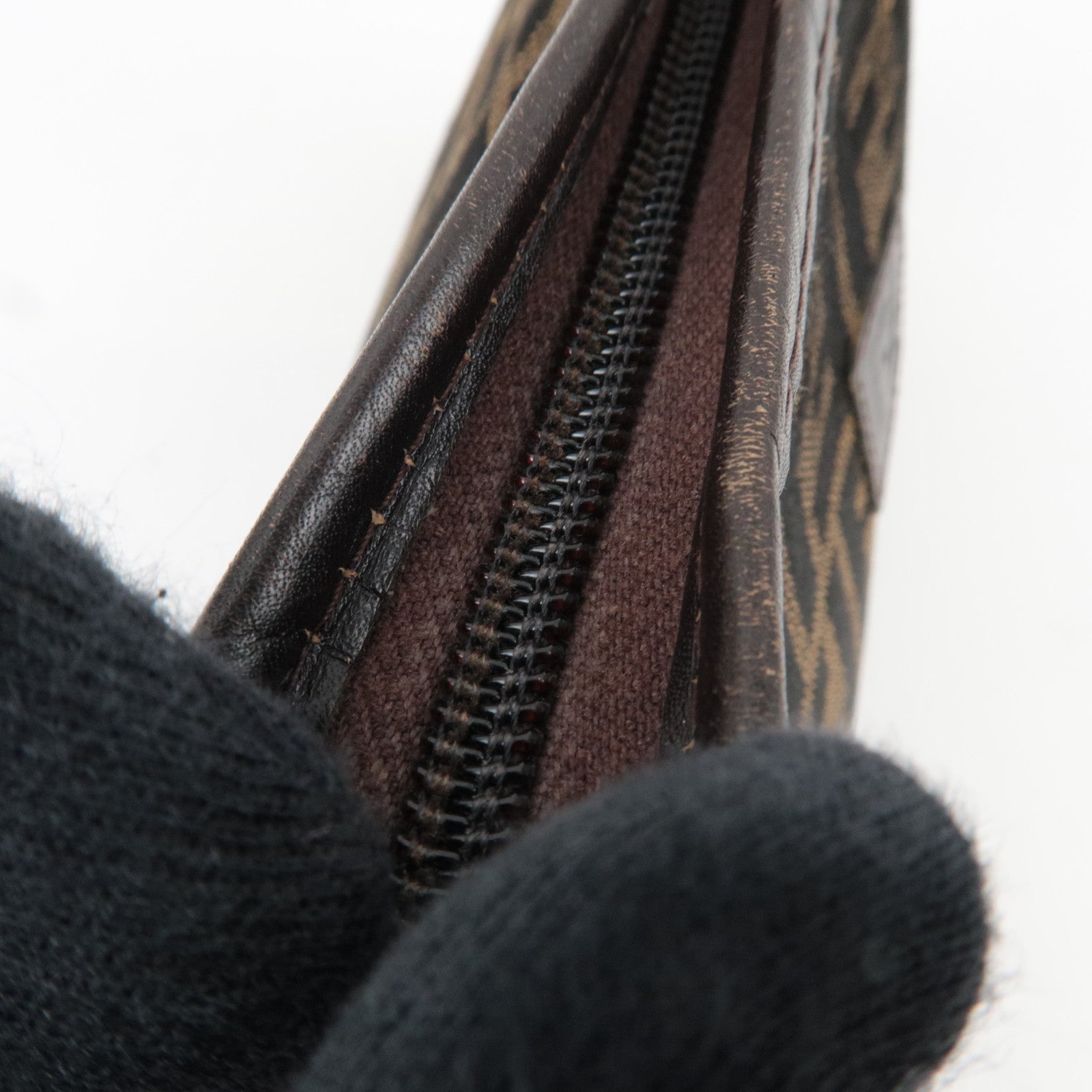 FENDI Zucca Clutch Bag Canvas Leather Brown Black