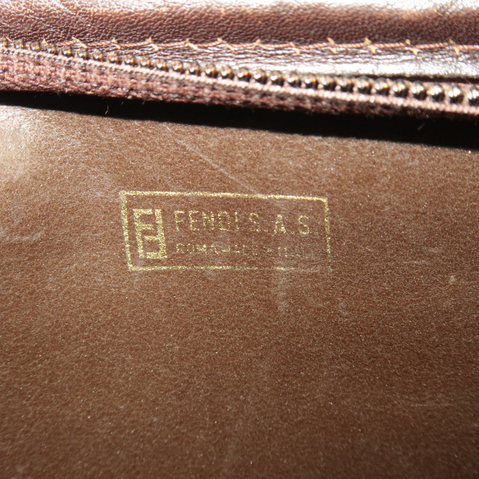 FENDI Zucca Clutch Bag Canvas Leather Brown Black