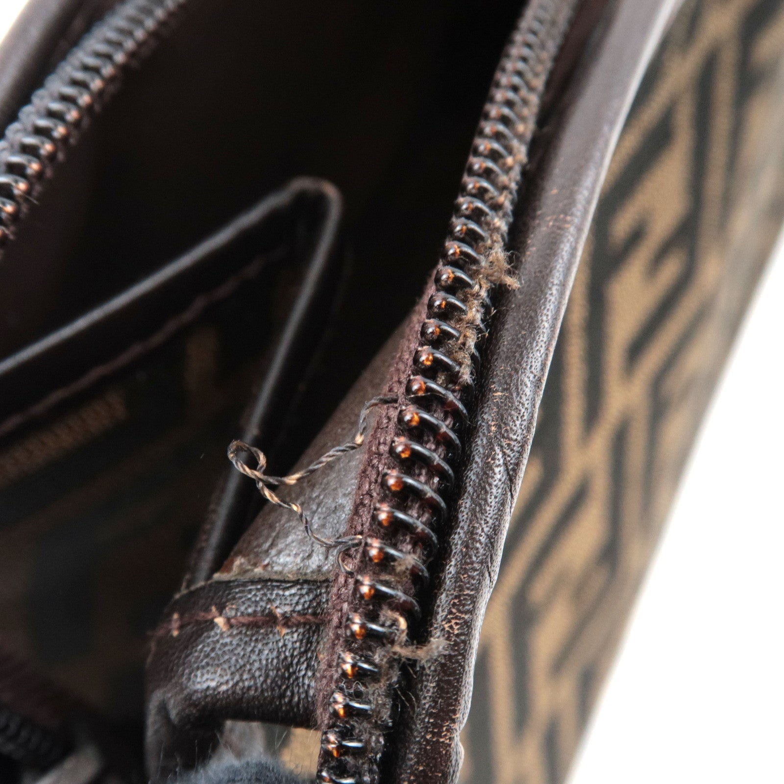 FENDI Zucca Clutch Bag Canvas Leather Brown Black