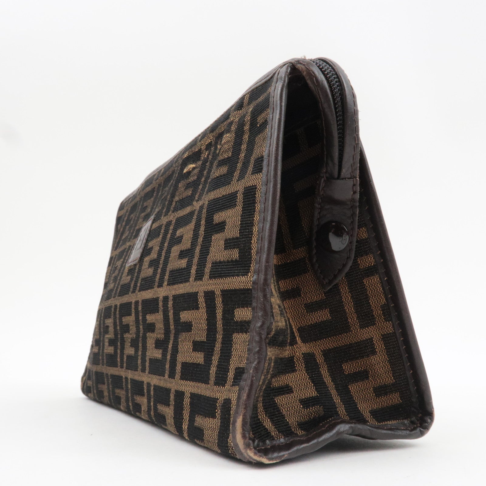 FENDI Zucca Clutch Bag Canvas Leather Brown Black