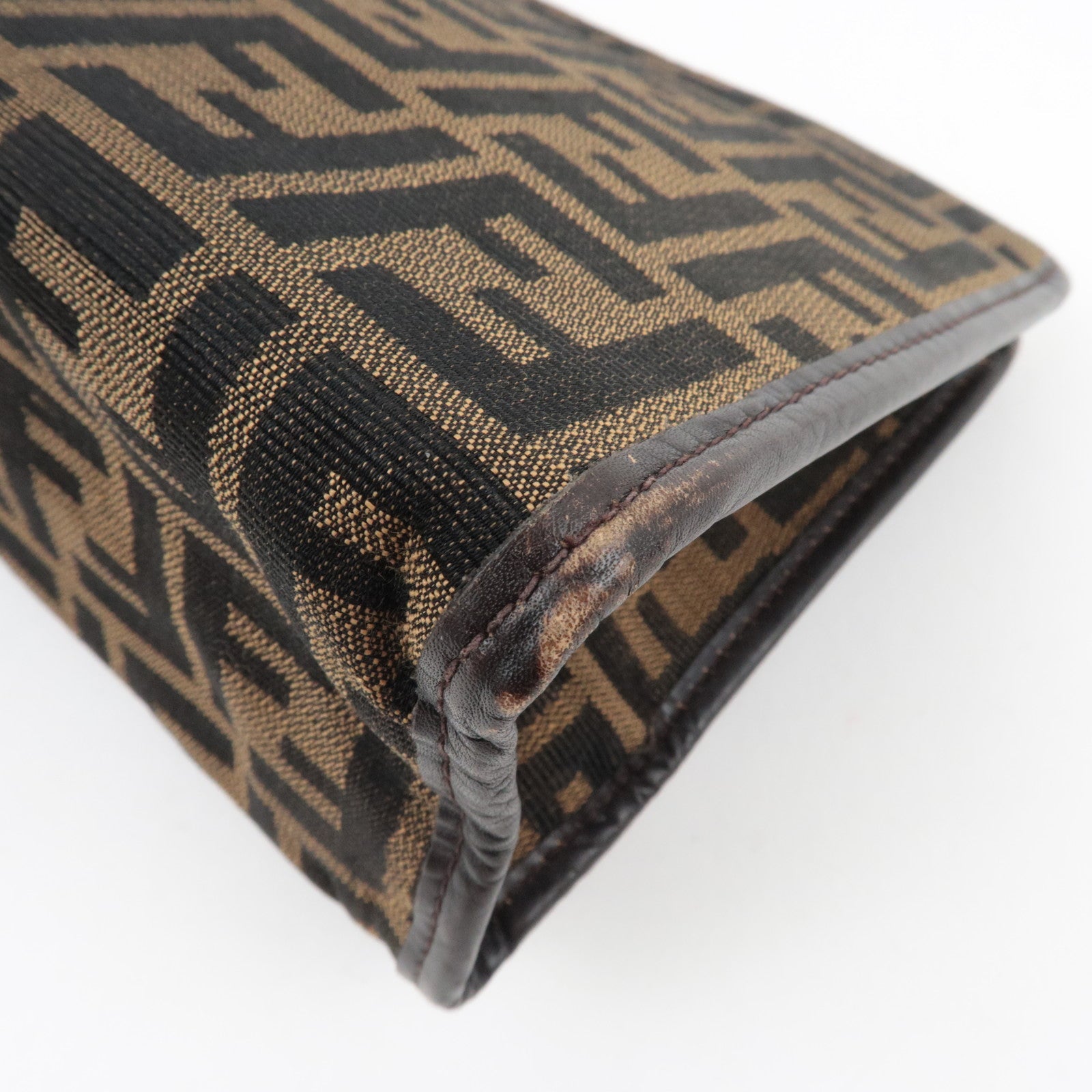 FENDI Zucca Clutch Bag Canvas Leather Brown Black