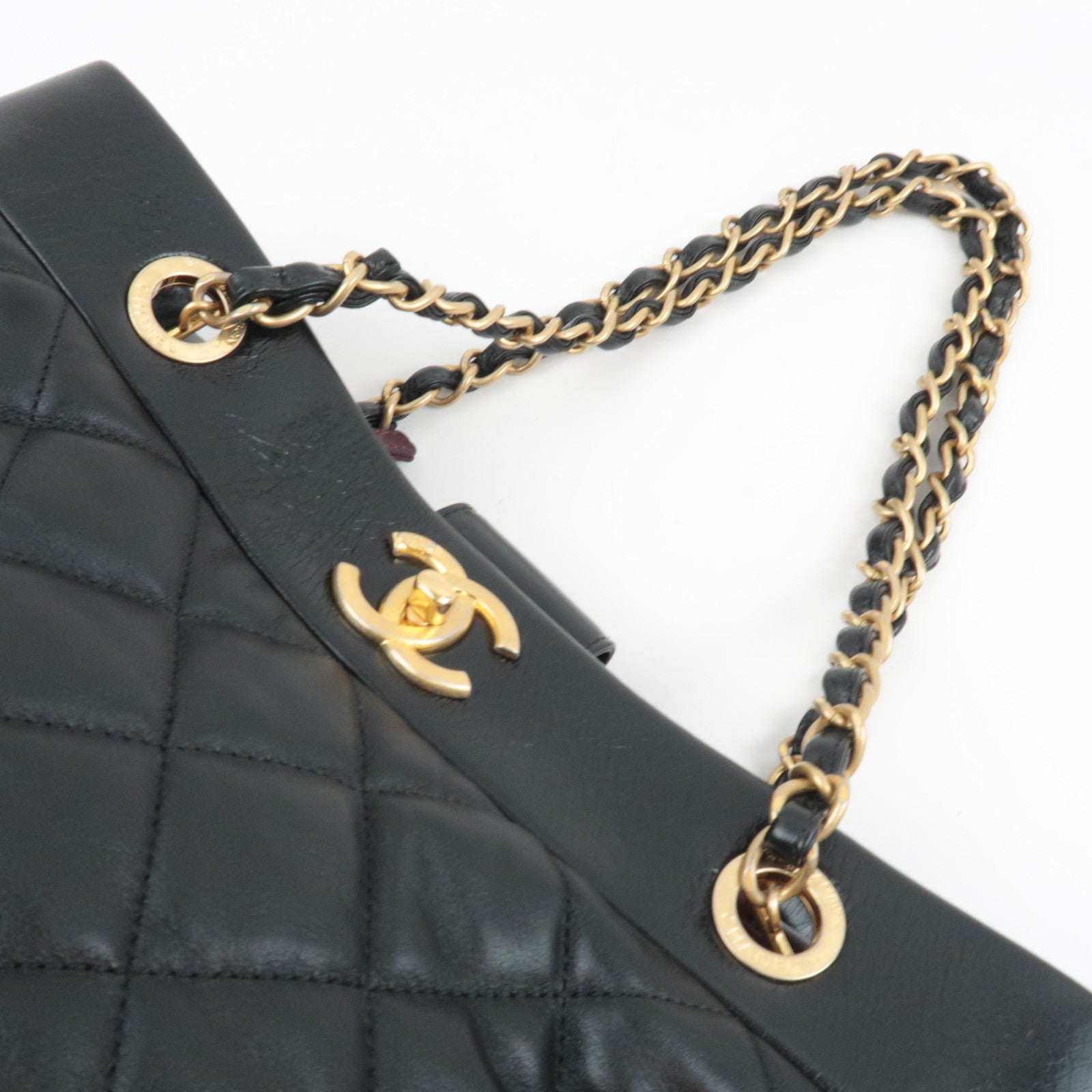 CHANEL Matelasse Chain Tote Bag Lambskin Black Gold HDW A66415 18364637 *Dust bag, G card