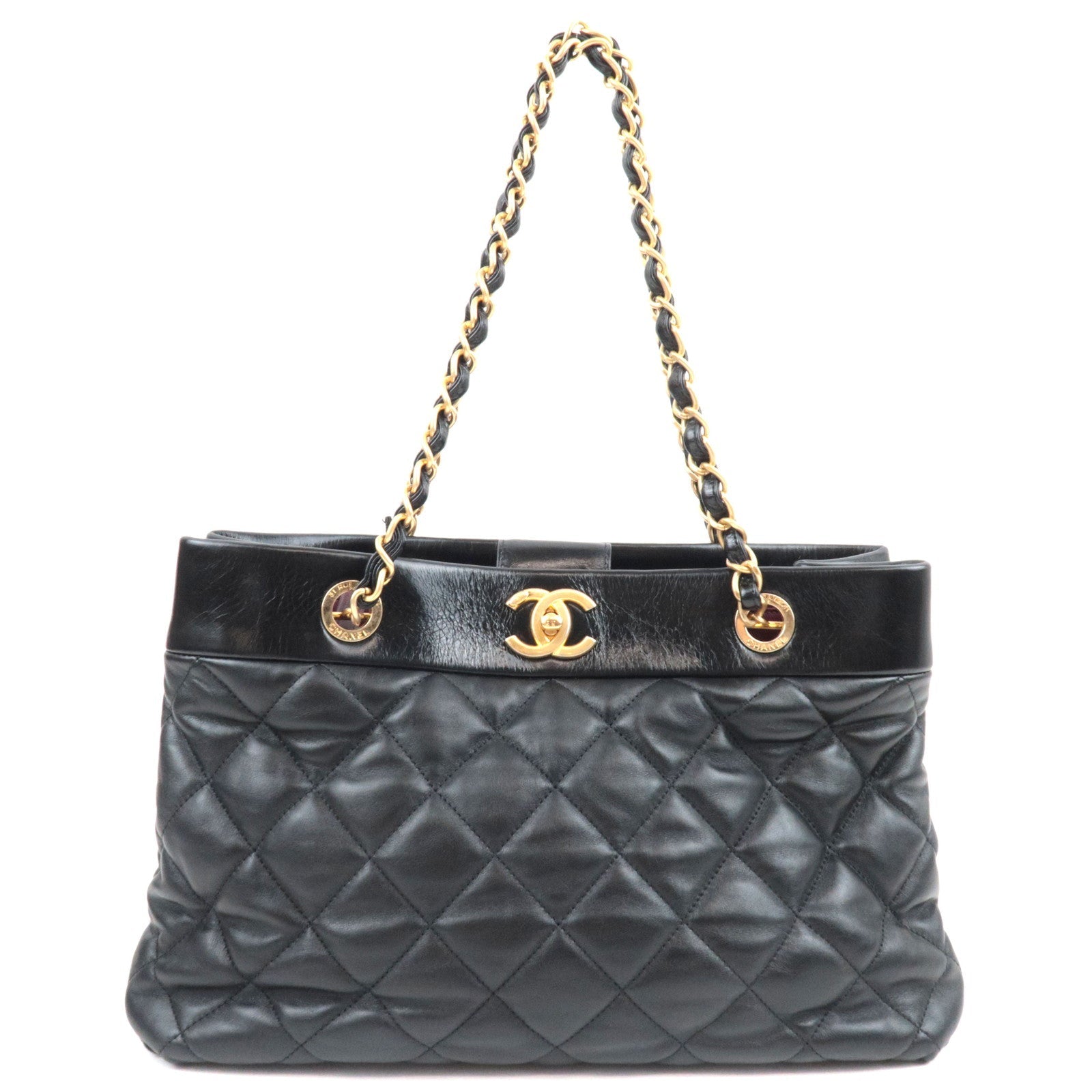 CHANEL Matelasse Chain Tote Bag Lambskin Black Gold HDW A66415 18364637 *Dust bag, G card80831