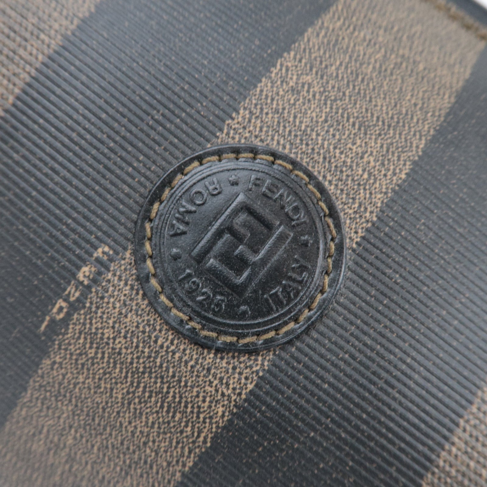 FENDI Pequin Boston Bag PVC Leather Black Khaki 25902