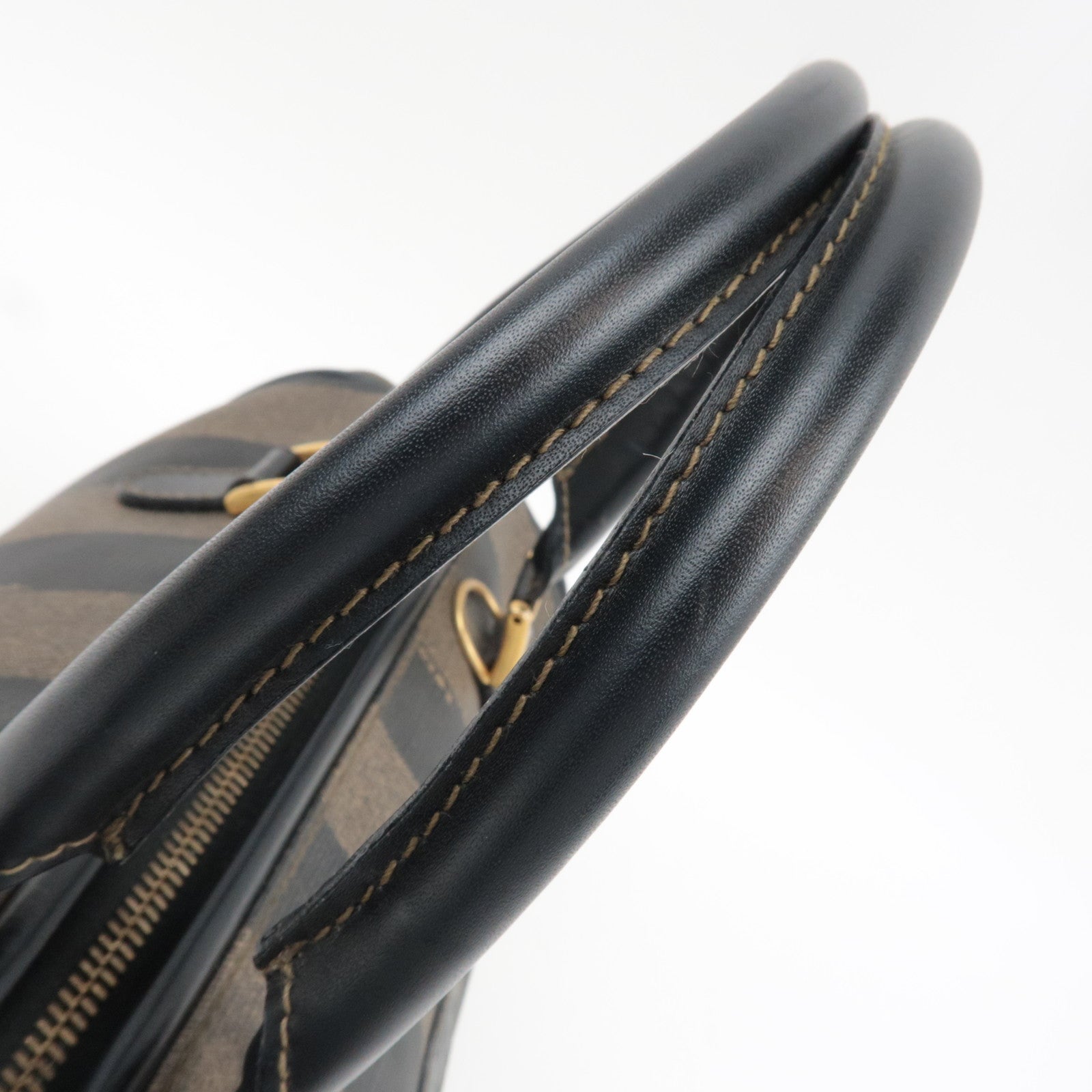 FENDI Pequin Boston Bag PVC Leather Black Khaki 25902