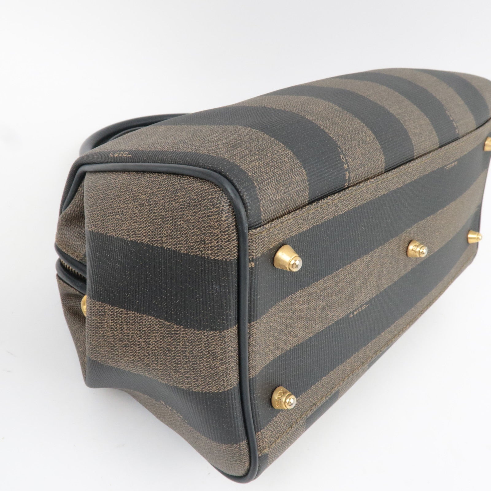 FENDI Pequin Boston Bag PVC Leather Black Khaki 25902