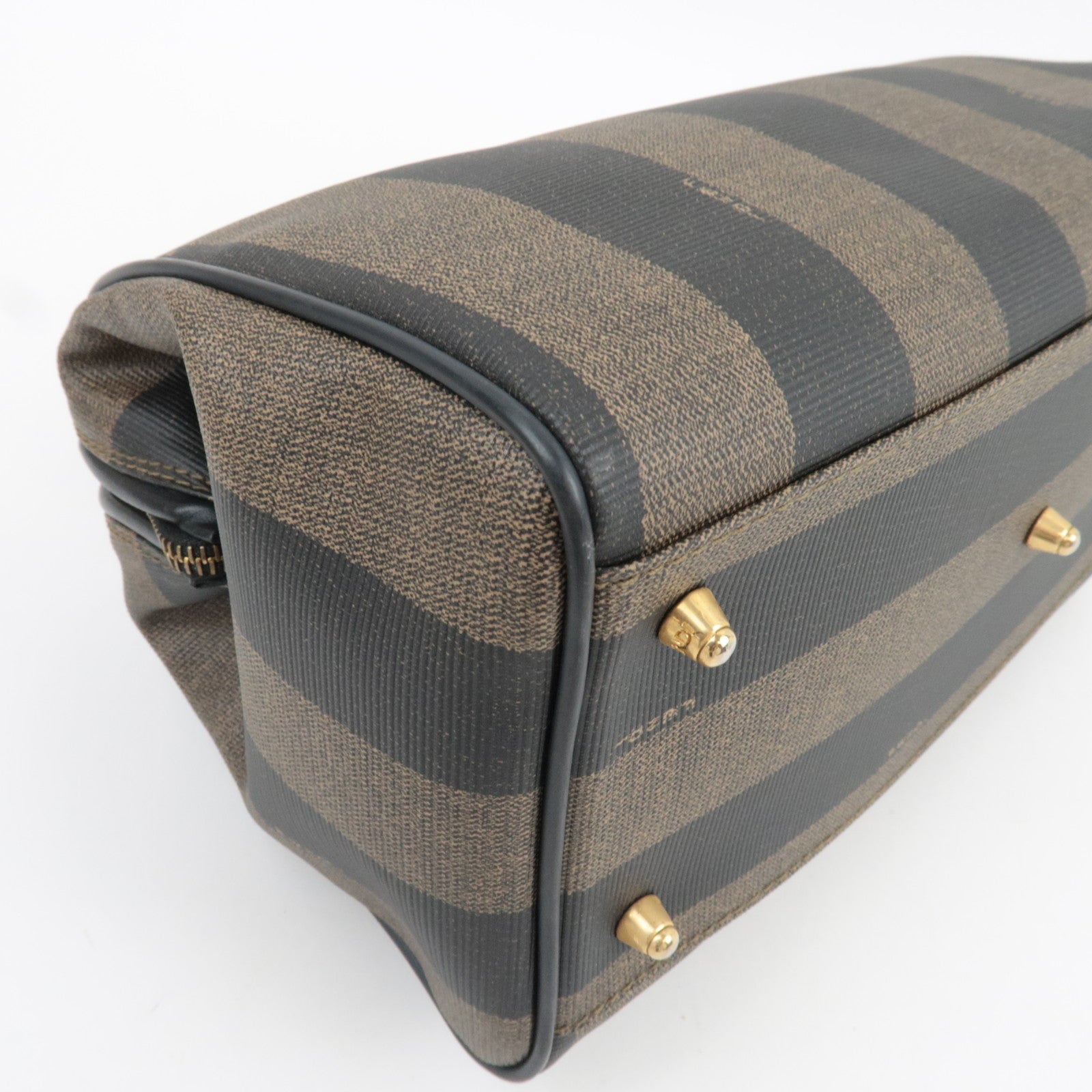 FENDI Pequin Boston Bag PVC Leather Black Khaki 25902