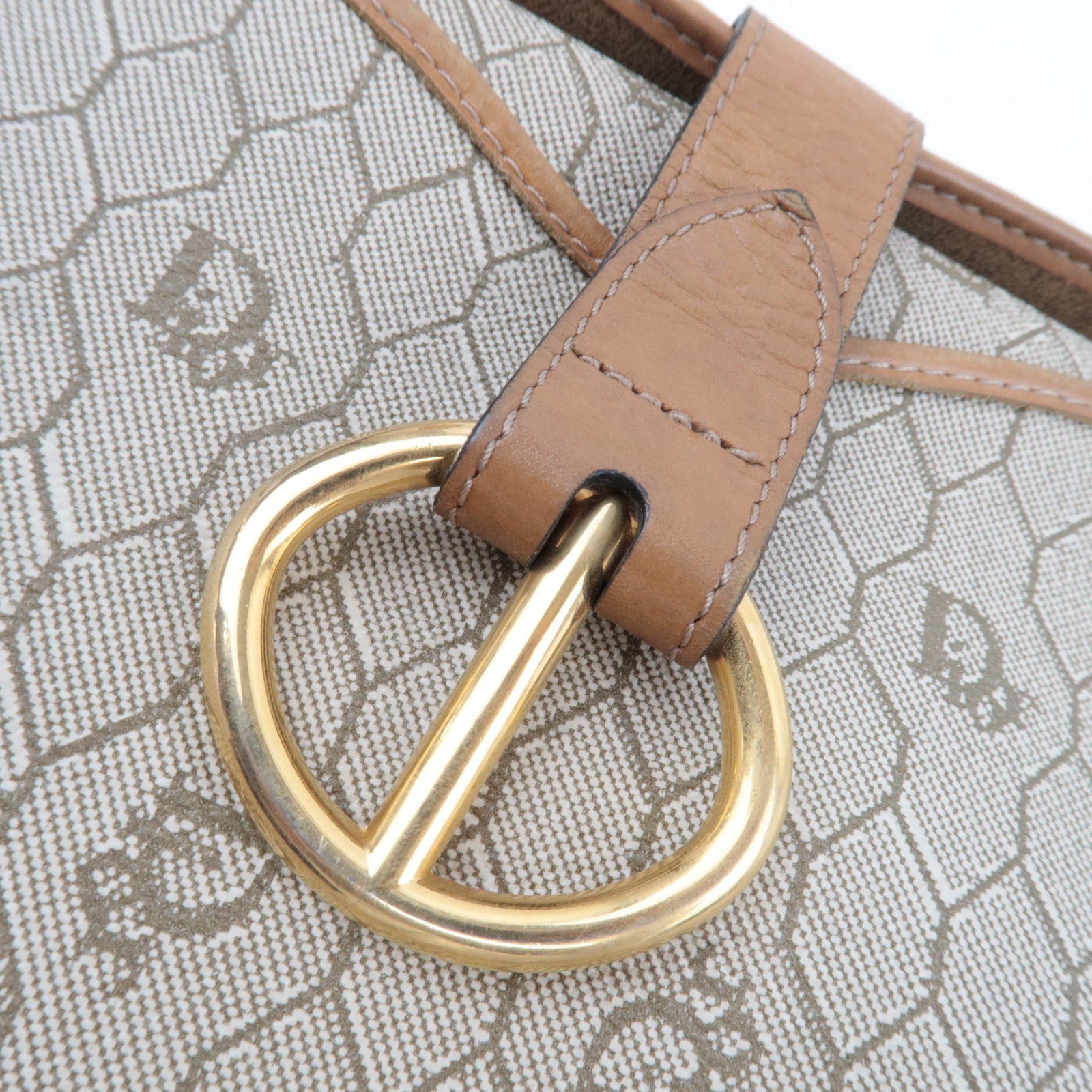 Christian Dior Honeycomb Shoulder Bag PVC Leather Beige Brown