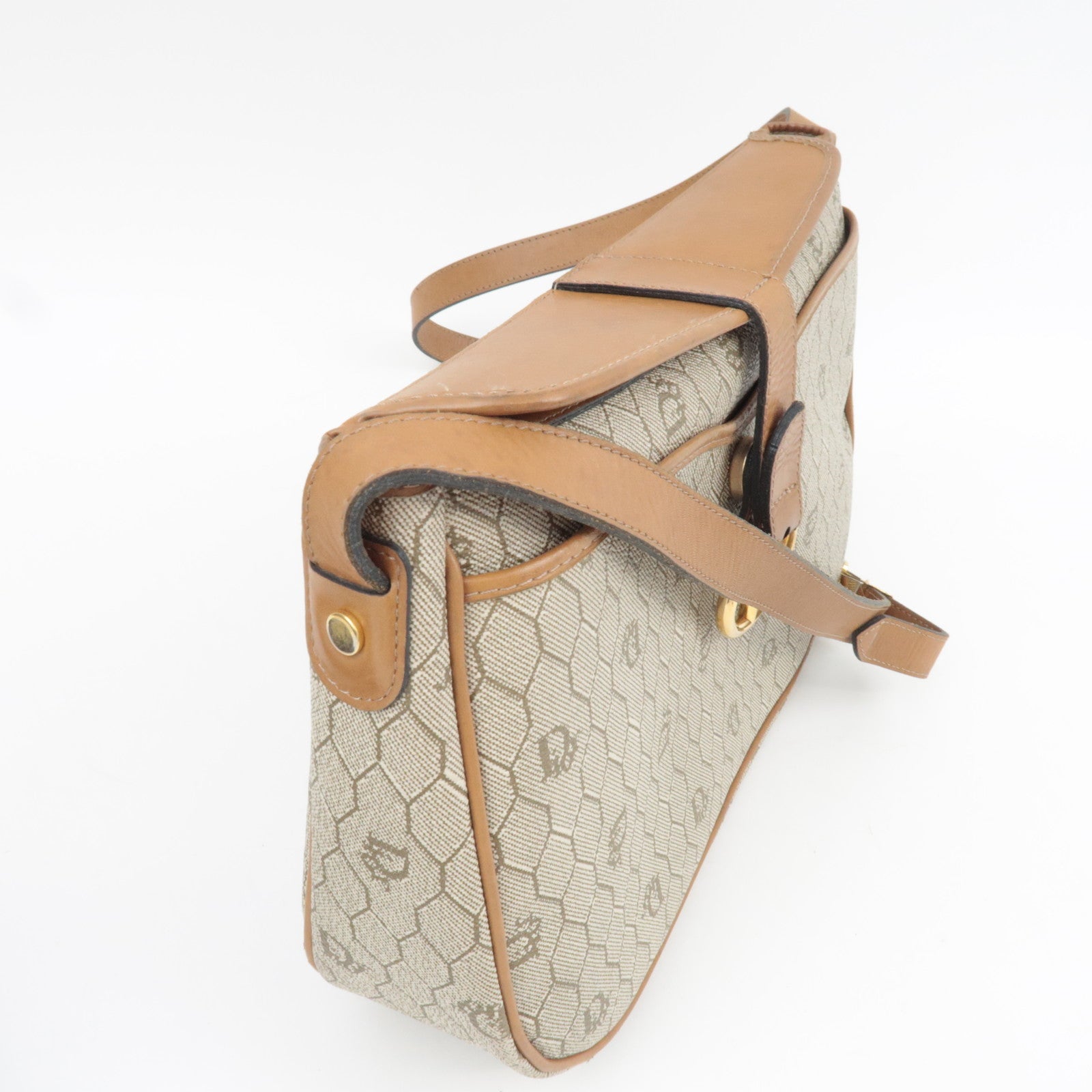 Christian Dior Honeycomb Shoulder Bag PVC Leather Beige Brown