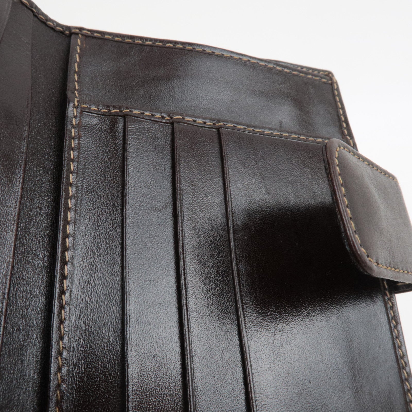 FENDI Zucca Kiss Lock Bifold Wallet Canvas Leather Brown Black 30207 *Box