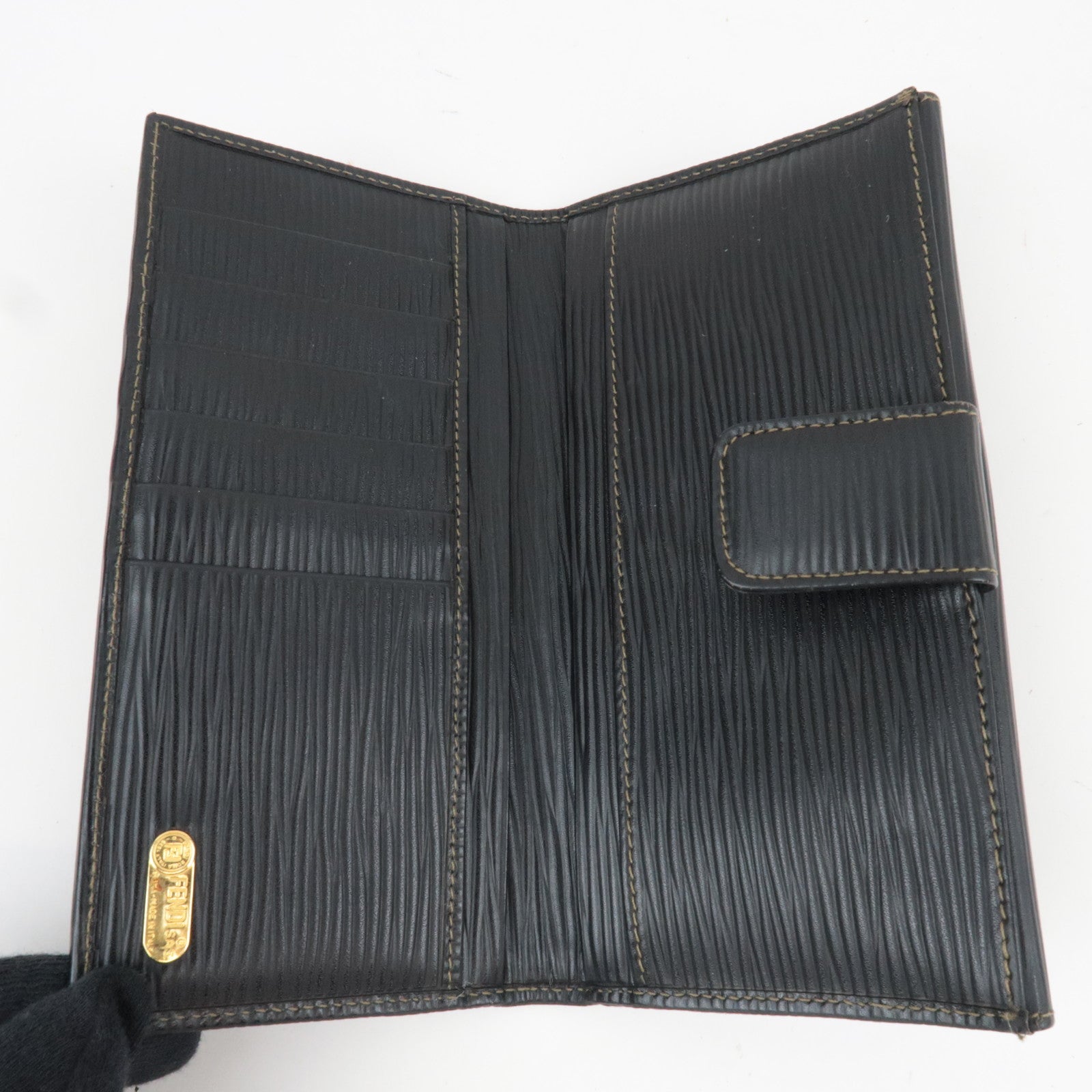 FENDI Zucca Bifold Long Wallet Canvas Leather Brown Black 31018 *Box