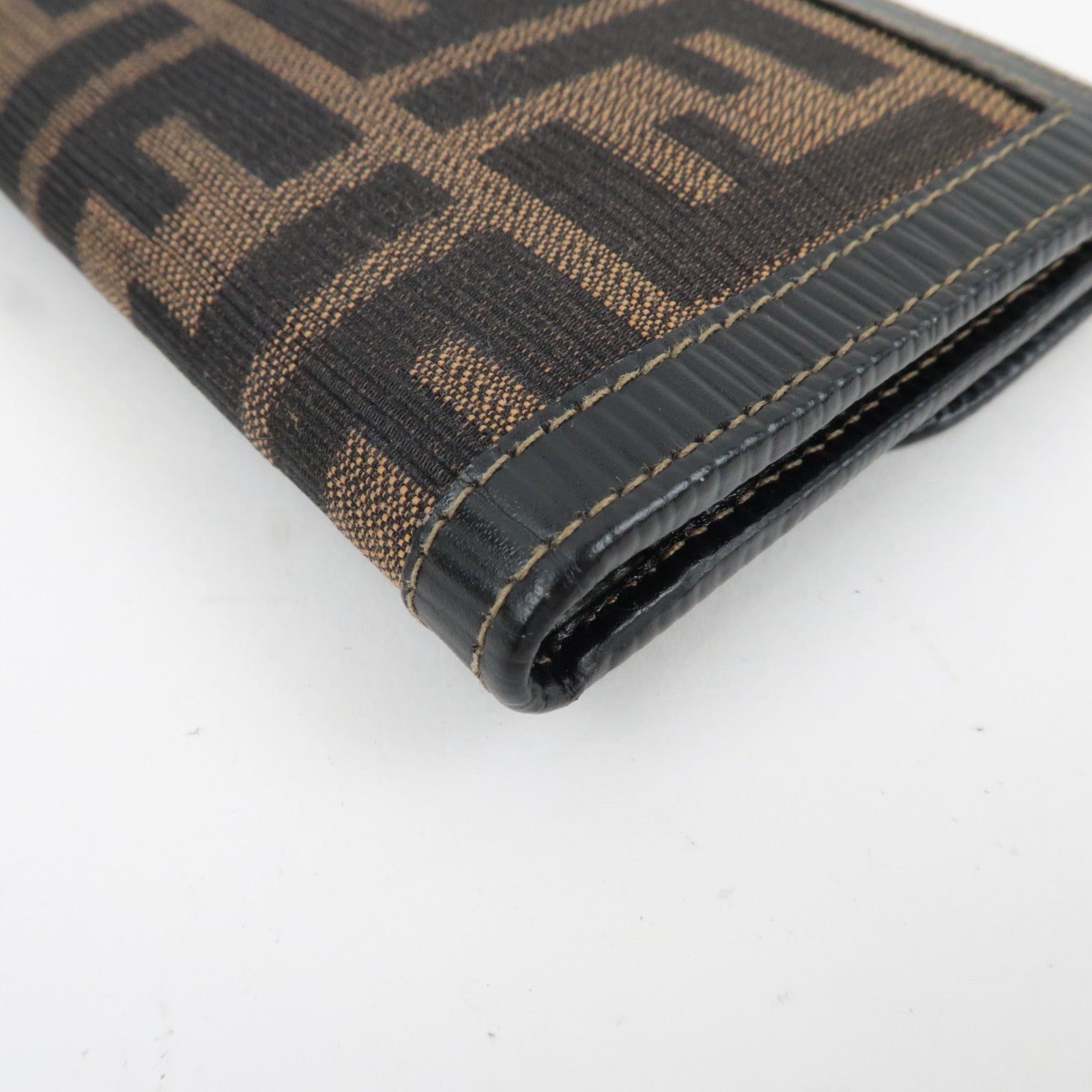 FENDI Zucca Bifold Long Wallet Canvas Leather Brown Black 31018 *Box