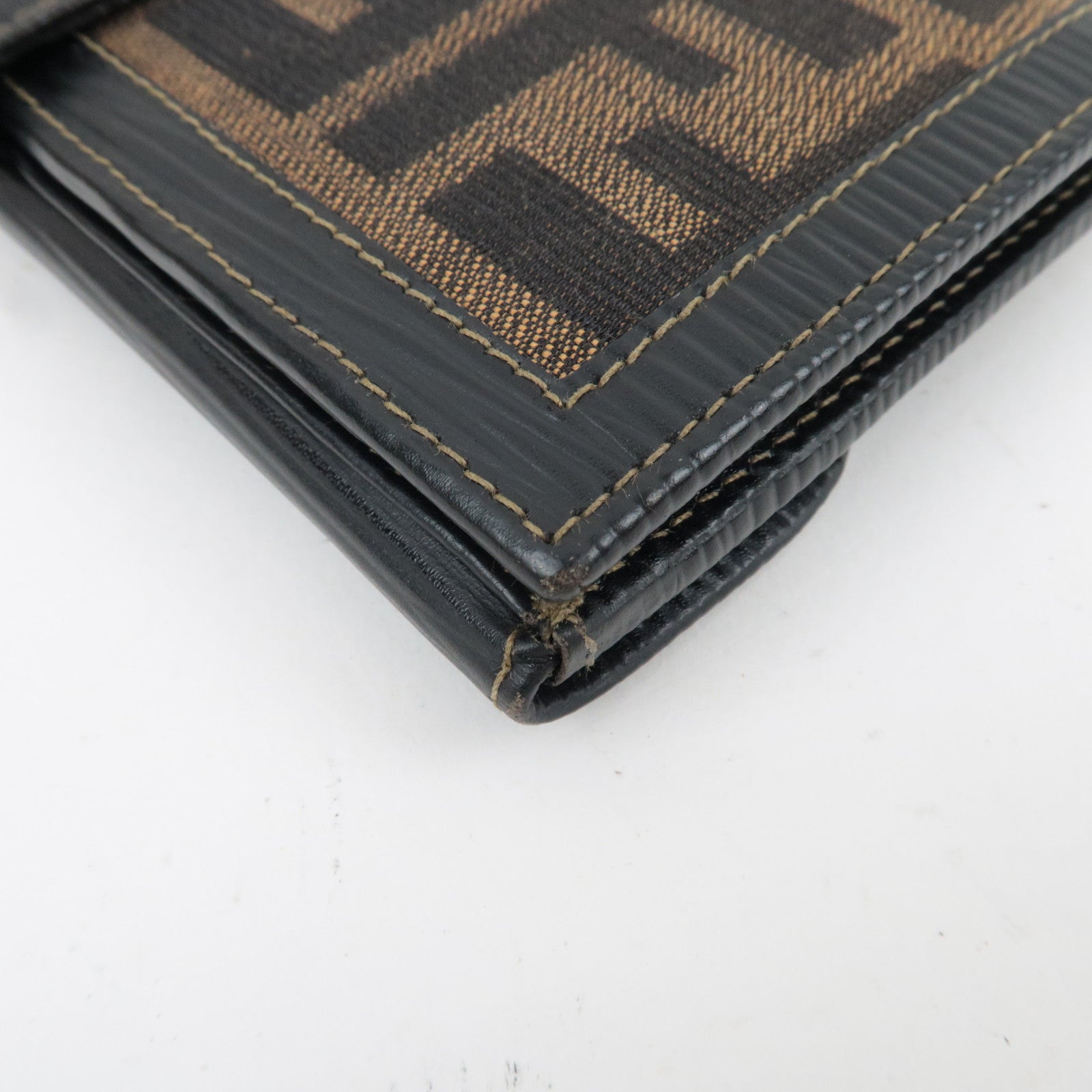 FENDI Zucca Bifold Long Wallet Canvas Leather Brown Black 31018 *Box