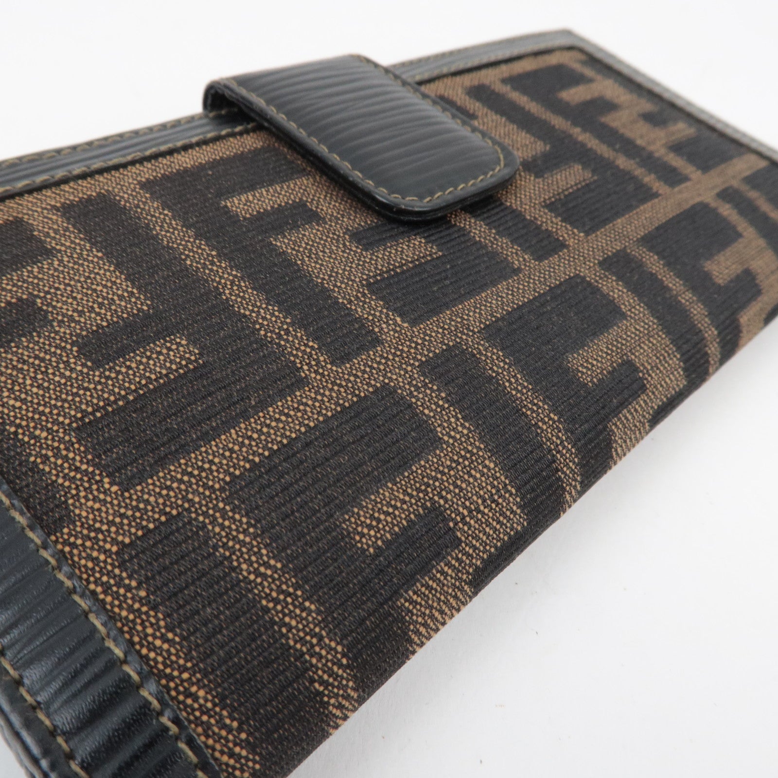 FENDI Zucca Bifold Long Wallet Canvas Leather Brown Black 31018 *Box