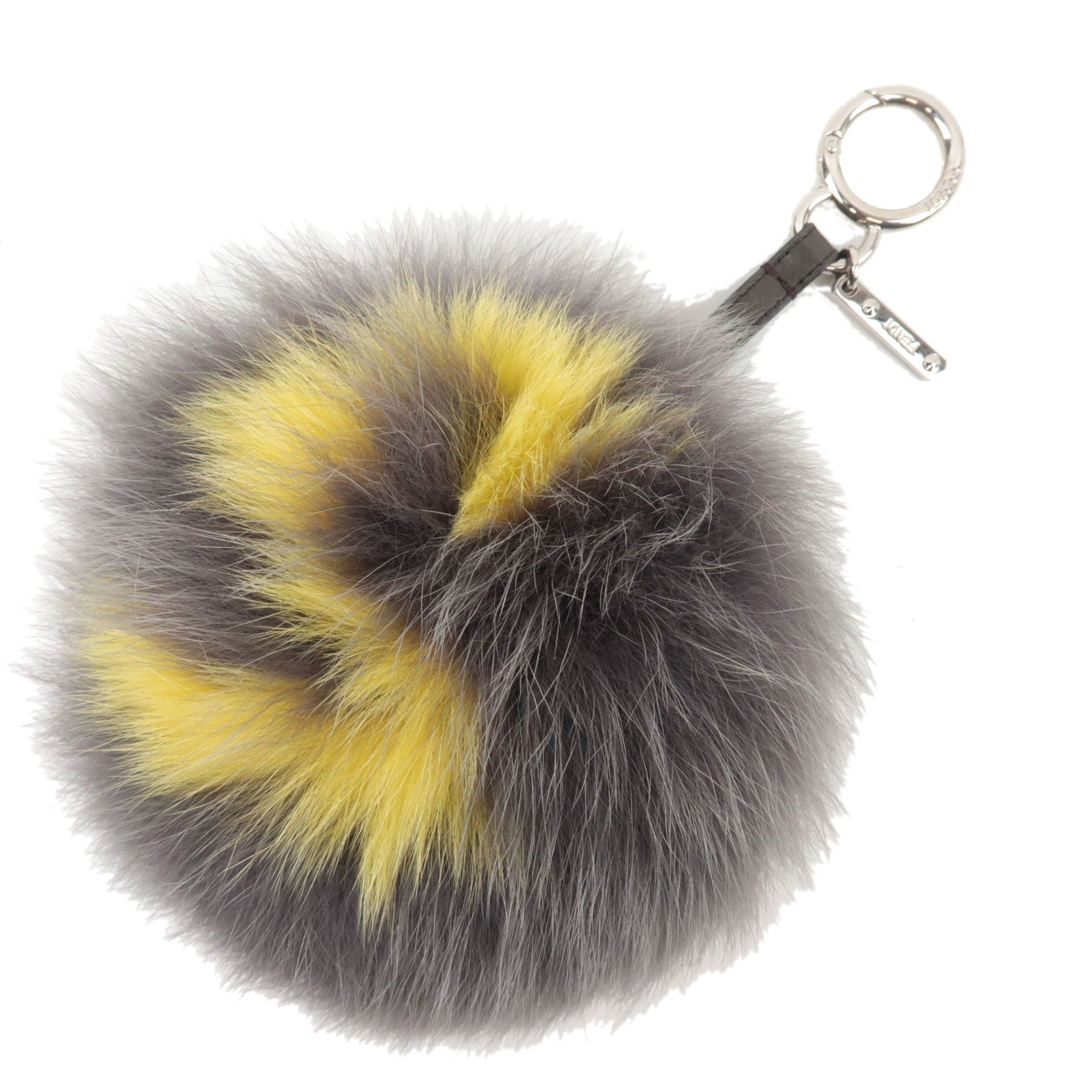 FENDI ABCharm Initial "S" Pompom Fur Bag Charm Gray Yellow81093