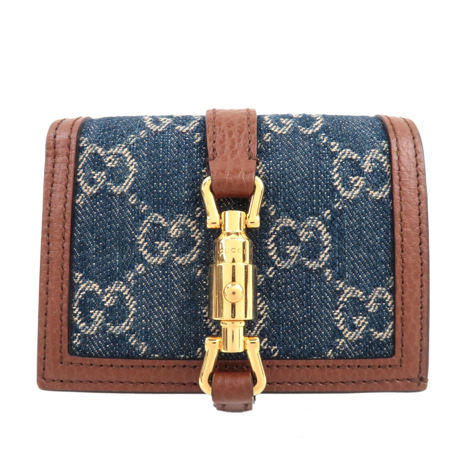 GUCCI Jackie 1961 Bifold Wallet GG Denim Leather Navy 645536 *Box, Dust bag81131