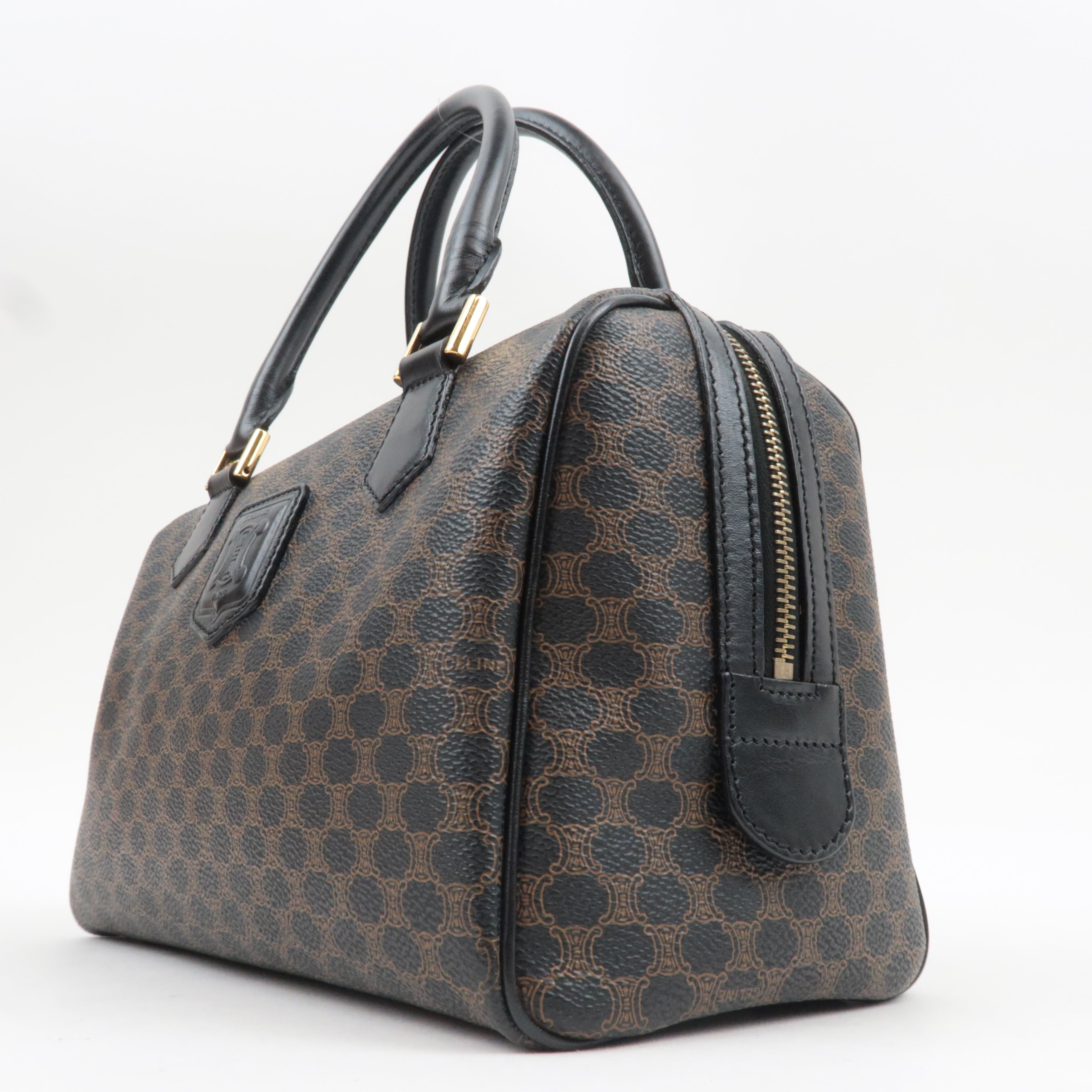 CELINE Macadam Boston Bag PVC Leather Black Brown