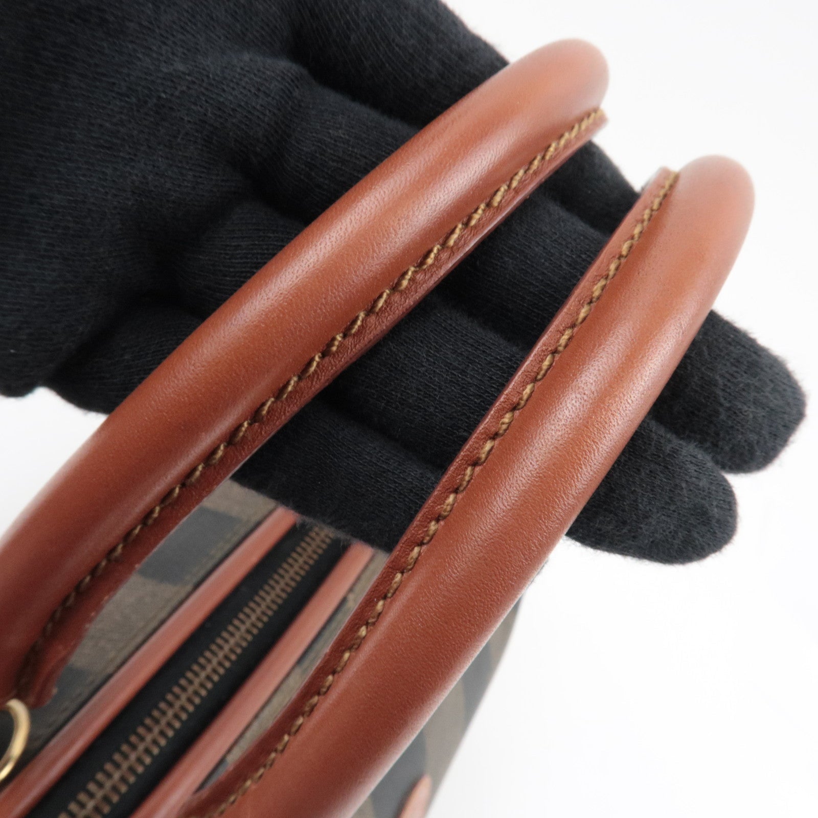 FENDI Pequin Boston Bag PVC Leather Khaki Black Brown