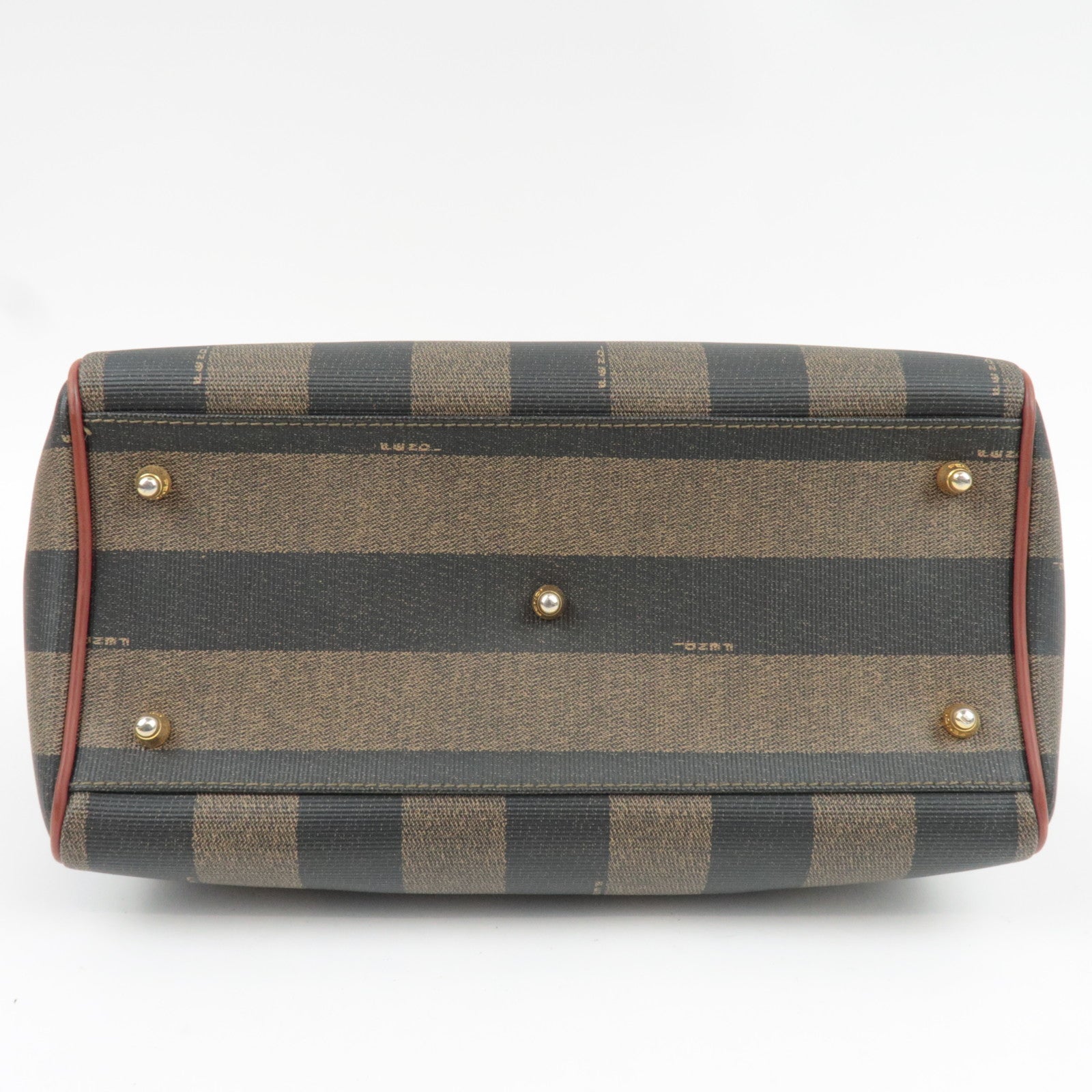 FENDI Pequin Boston Bag PVC Leather Khaki Black Brown