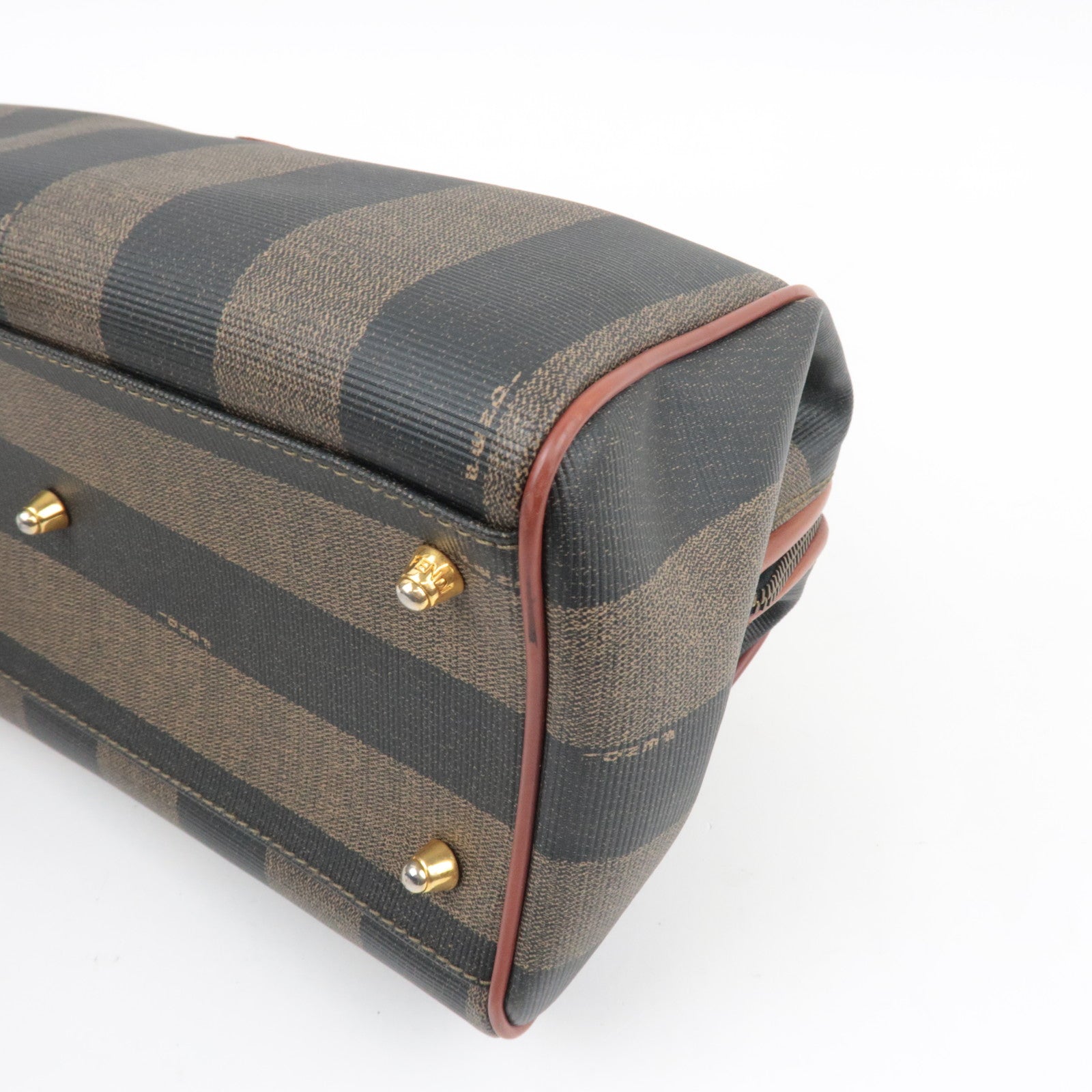 FENDI Pequin Boston Bag PVC Leather Khaki Black Brown