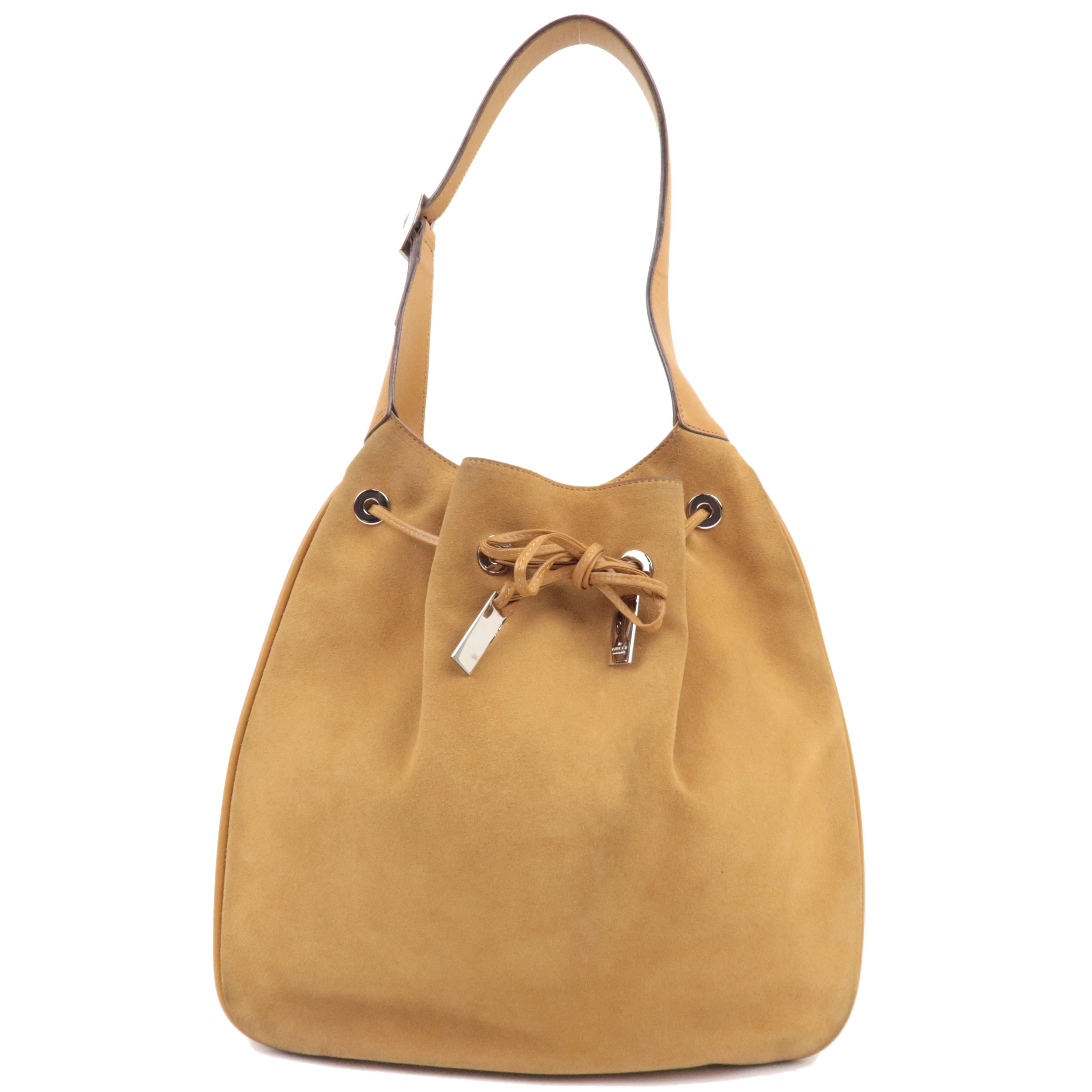 GUCCI Drawstring One Shoulder Bag Suede Leather Light Brown 001.4030 *Dust bag81152