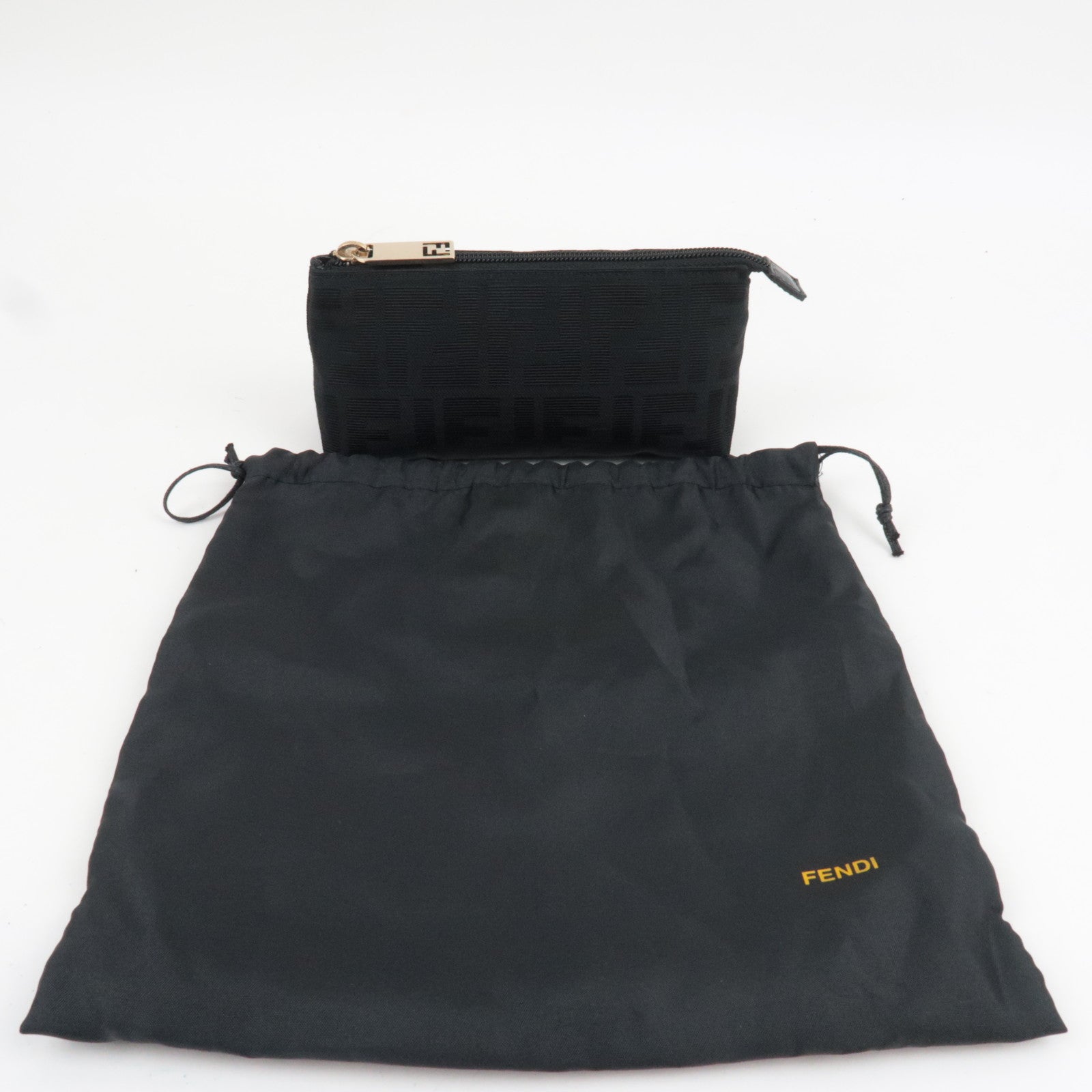 FENDI Zucca Small Cosmetic Pouch Canvas Leather Black 7N0037 *Dust bag