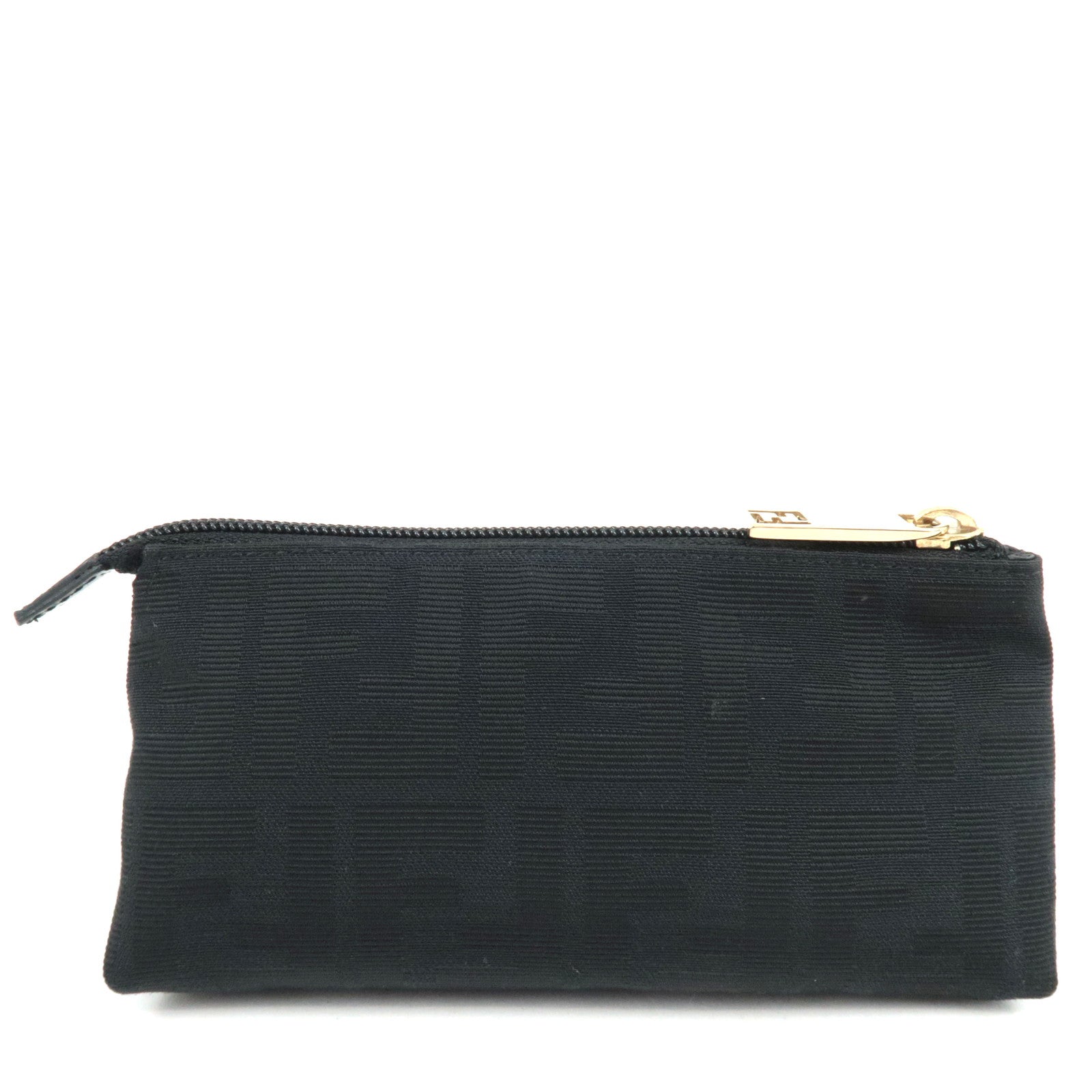 FENDI Zucca Small Cosmetic Pouch Canvas Leather Black 7N0037 *Dust bag