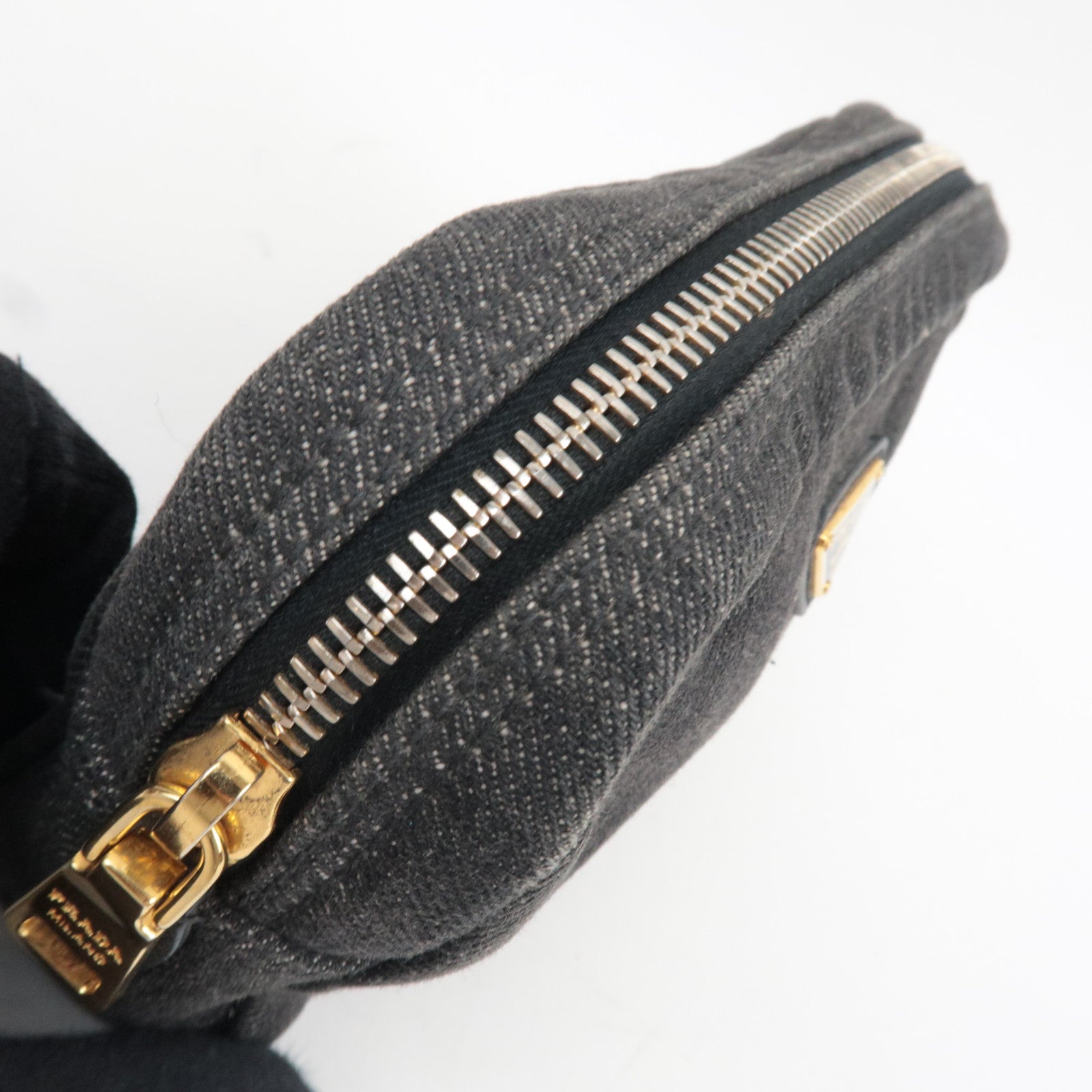 PRADA Logo Cosmetic Pouch Denim Black 1N0021 *G card
